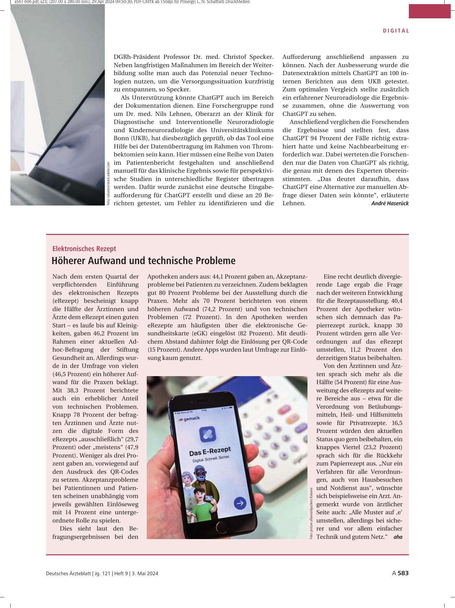Vorschauseite 1: Elektronisches Rezept: Höherer Aufwand und technische Probleme – Deutsches Ärzteblatt