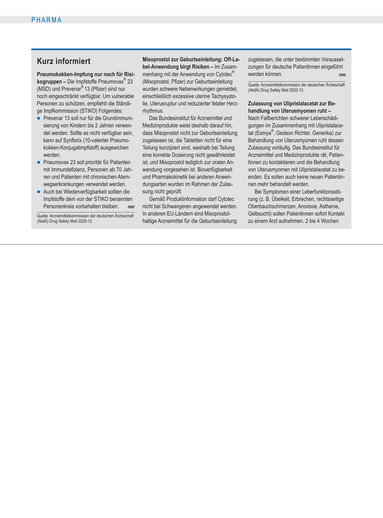 Vorschauseite 1: Kurz informiert – Deutsches Ärzteblatt