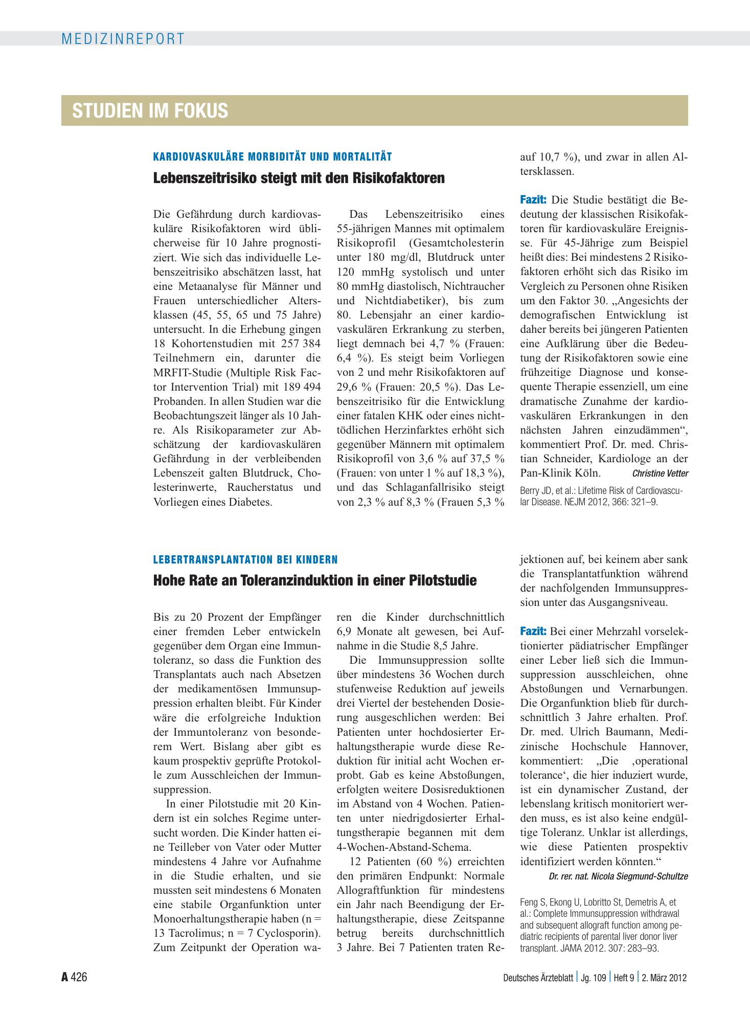 Vorschauseite 1: Lebertransplantation bei Kindern: Hohe Rate an Toleranzinduktion in einer Pilotstudie – Deutsches Ärzteblatt