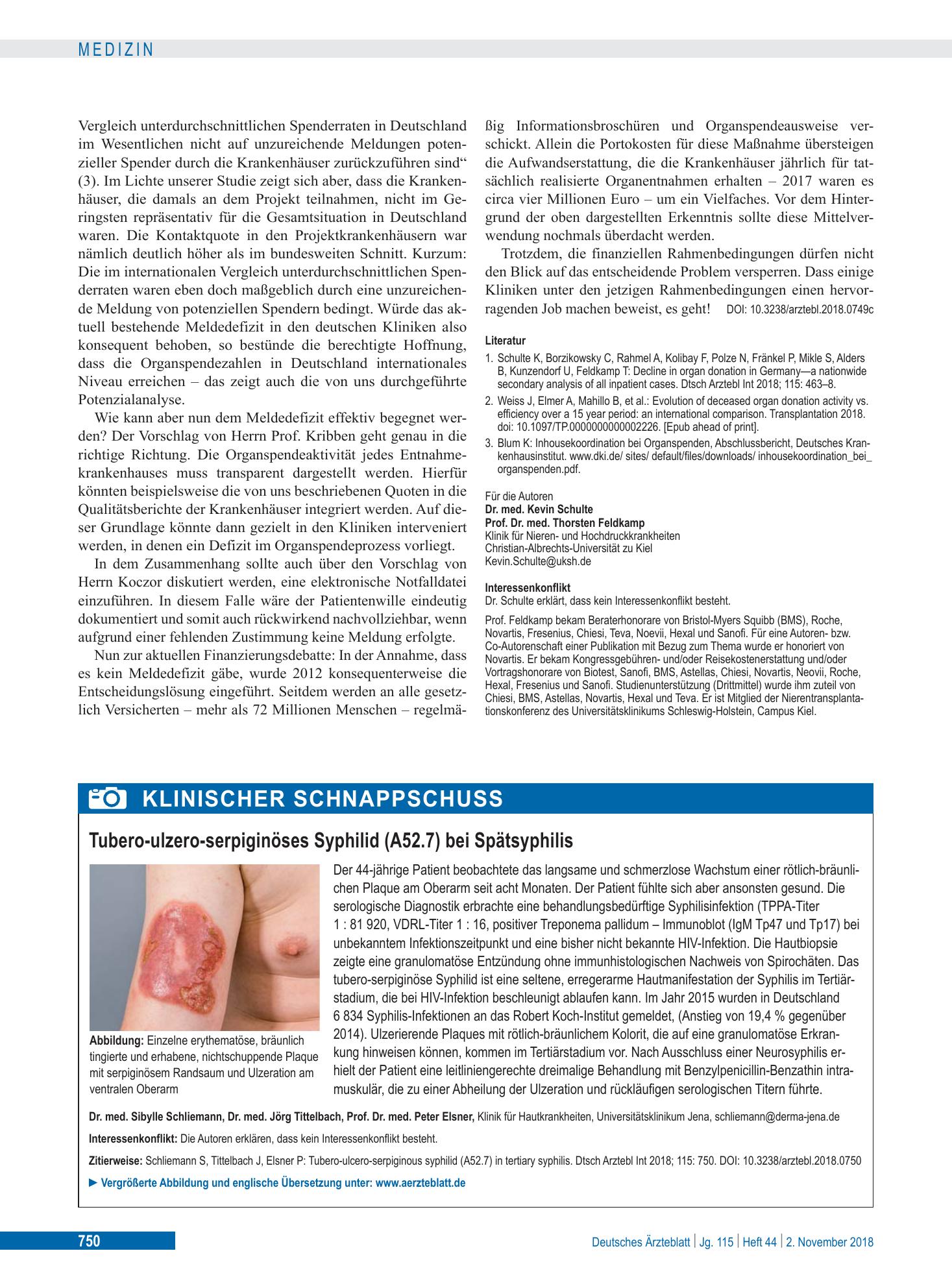 Vorschauseite 1: Tubero-ulzero-serpiginöses Syphilid (A52.7) bei Spätsyphilis – Deutsches Ärzteblatt