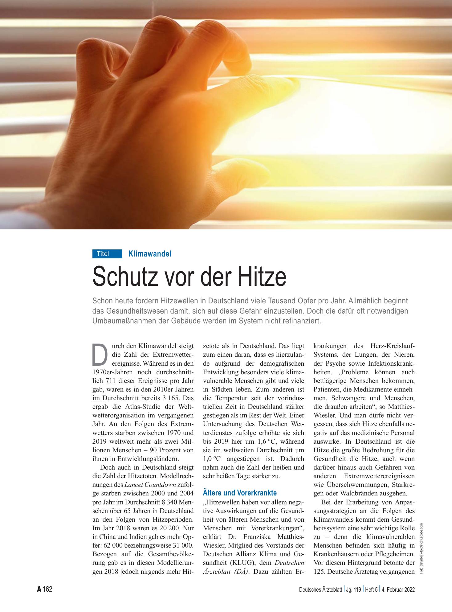 Vorschauseite 1: Klimawandel: Schutz vor der Hitze – Deutsches Ärzteblatt