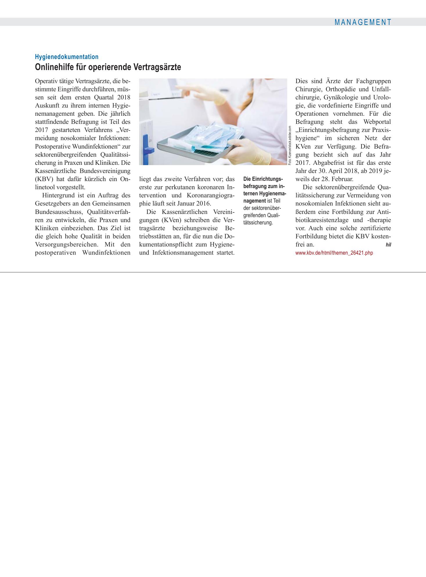 Vorschauseite 1: Hygienedokumentation: Onlinehilfe für operierende Vertragsärzte – Deutsches Ärzteblatt