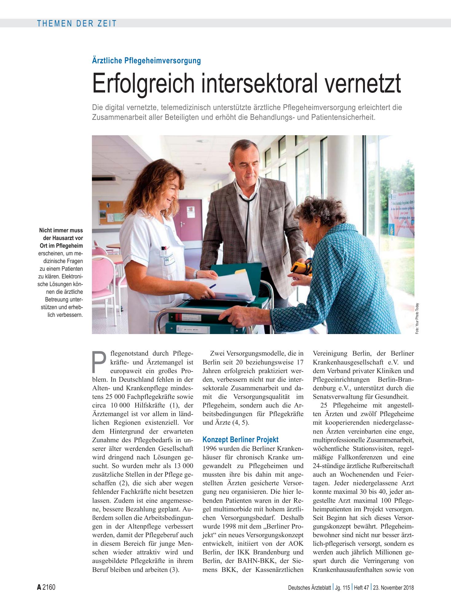 Vorschauseite 1: Ärztliche Pflegeheimversorgung: Erfolgreich intersektoral vernetzt – Deutsches Ärzteblatt
