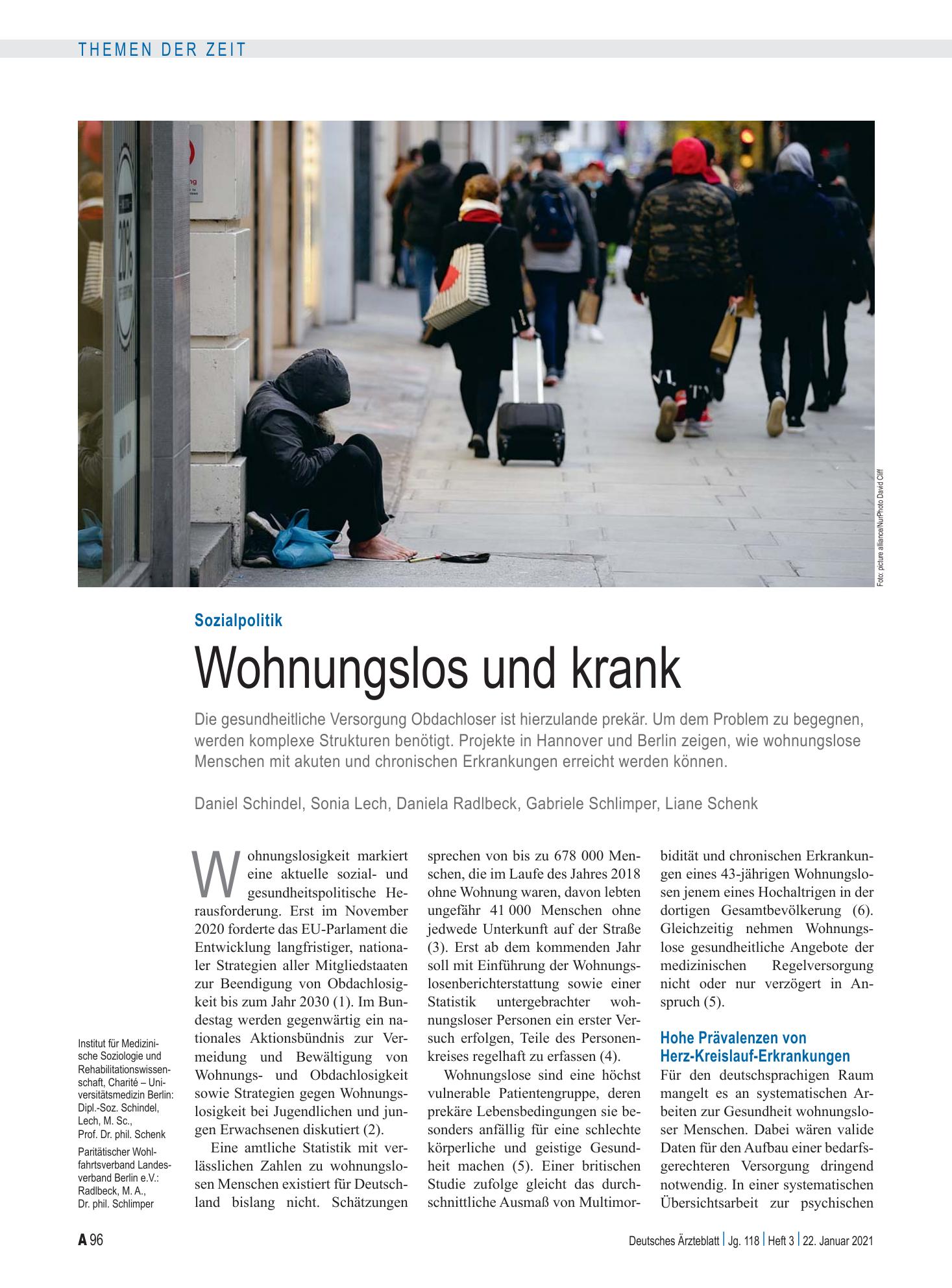 Vorschauseite 1: Sozialpolitik: Wohnungslos und krank – Deutsches Ärzteblatt