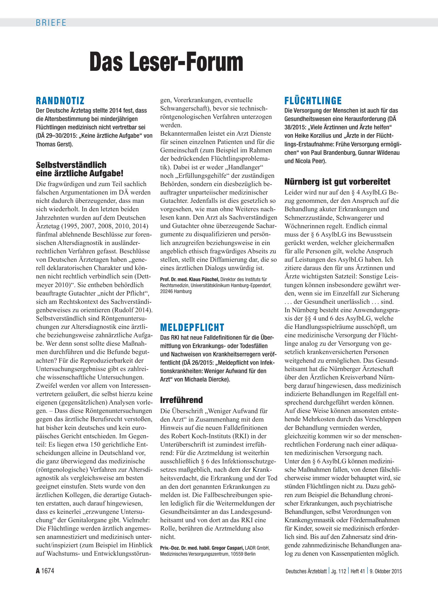 Vorschauseite 1: Meldepflicht: Irreführend – Deutsches Ärzteblatt