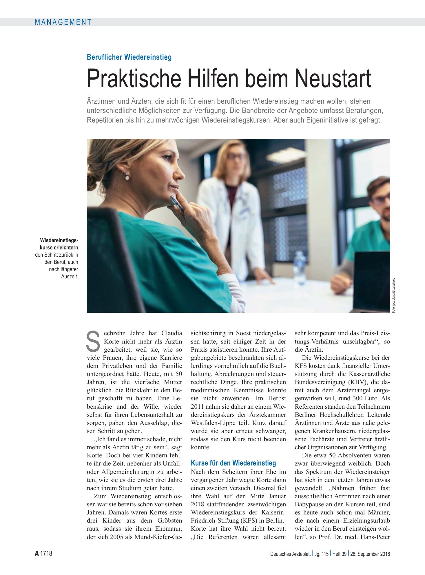Vorschauseite 1: Beruflicher Wiedereinstieg: Praktische Hilfen beim Neustart – Deutsches Ärzteblatt