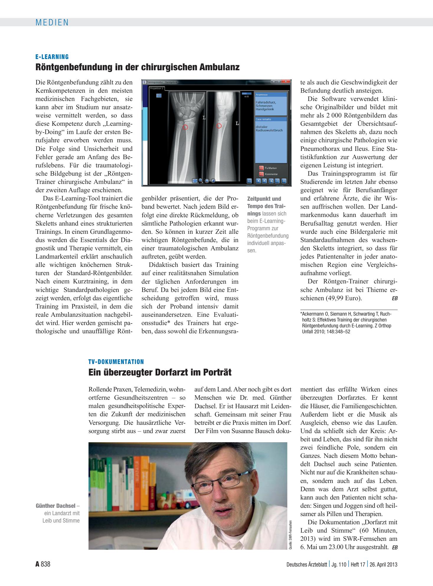 Vorschauseite 1: E-Learning: Röntgenbefundung in der chirurgischen Ambulanz – Deutsches Ärzteblatt