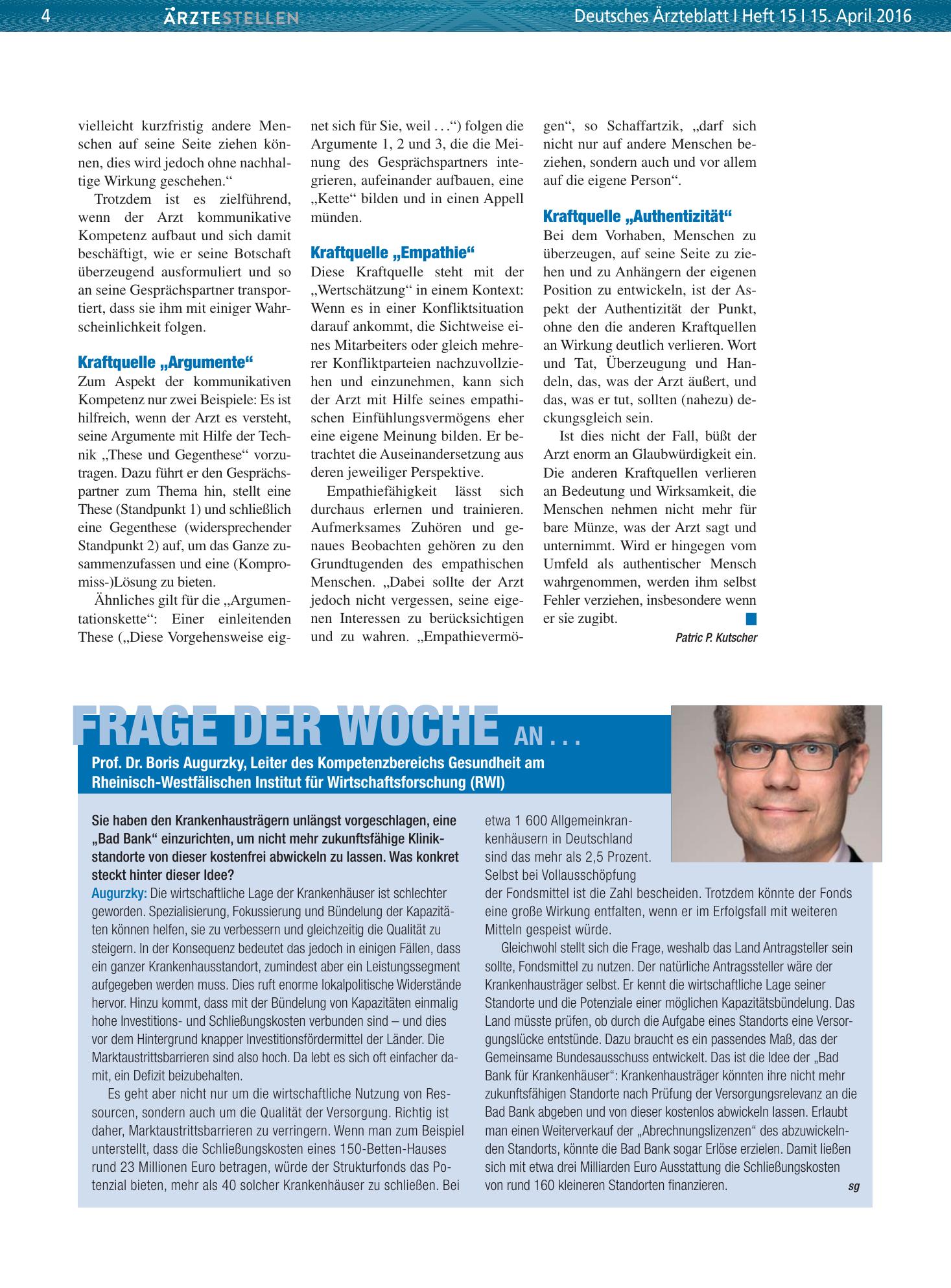 Vorschauseite 1: Frage der Woche an . . . Prof. Dr. Boris Augurzky, Leiter des Kompetenzbereichs Gesundheit am Rheinisch-Westfälischen Institut für Wirtschaftsforschung (RWI) – Deutsches Ärzteblatt
