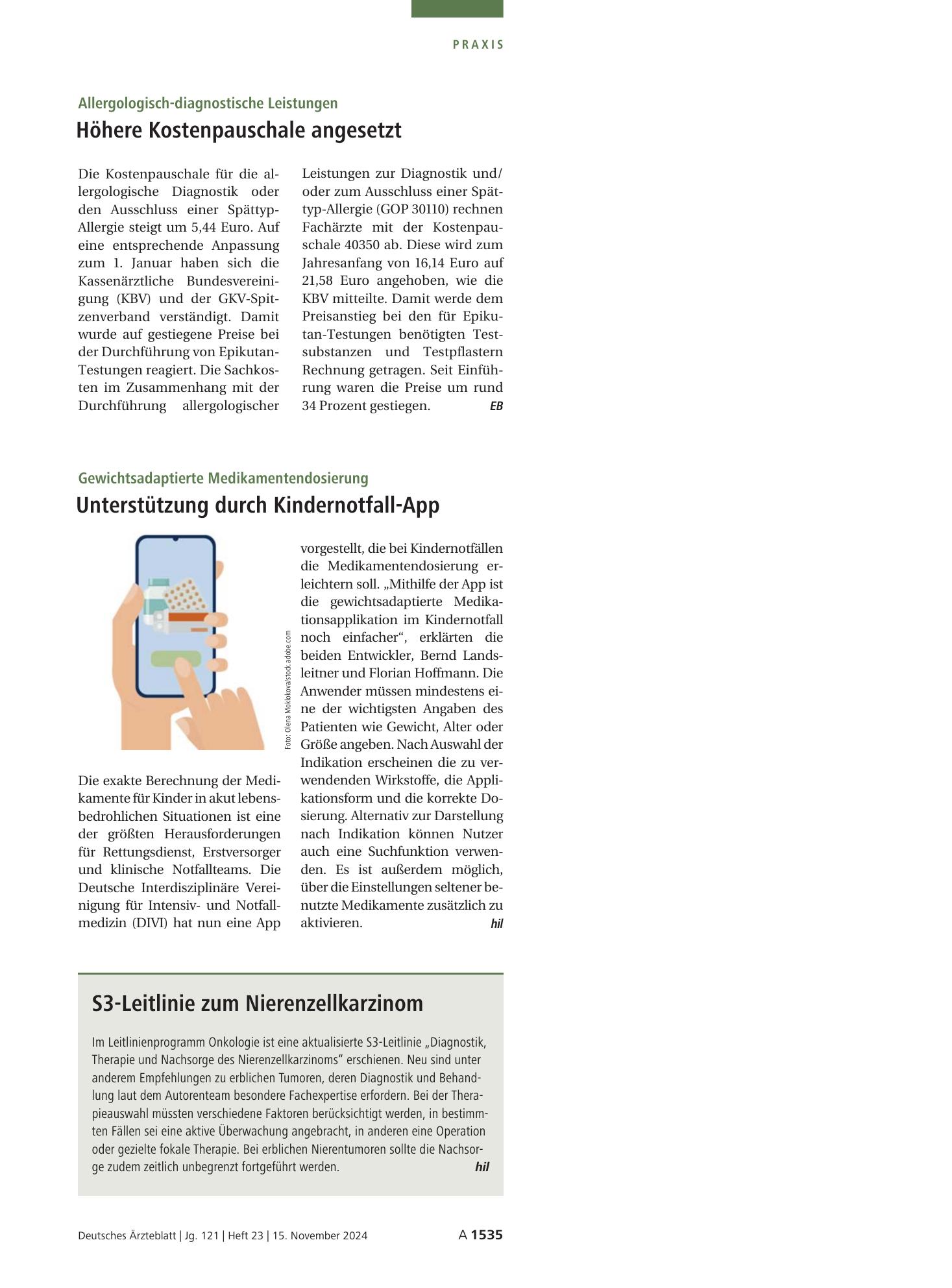 Vorschauseite 1: Gewichtsadaptierte Medikamentendosierung: Unterstützung durch Kindernotfall-App – Deutsches Ärzteblatt