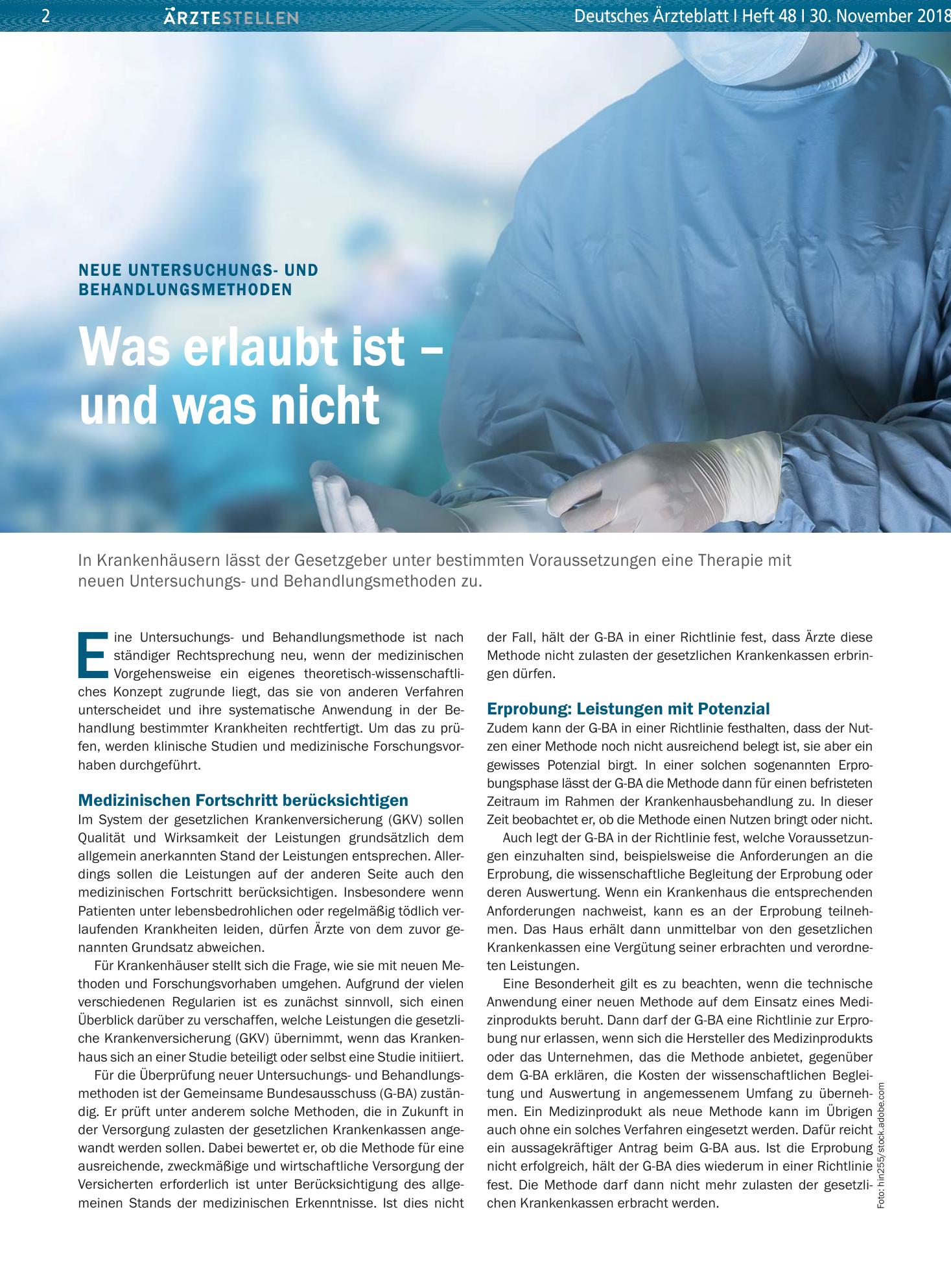 Vorschauseite 1: Neue Untersuchungs- und Behandlungsmethoden: Was erlaubt ist – und was nicht – Deutsches Ärzteblatt