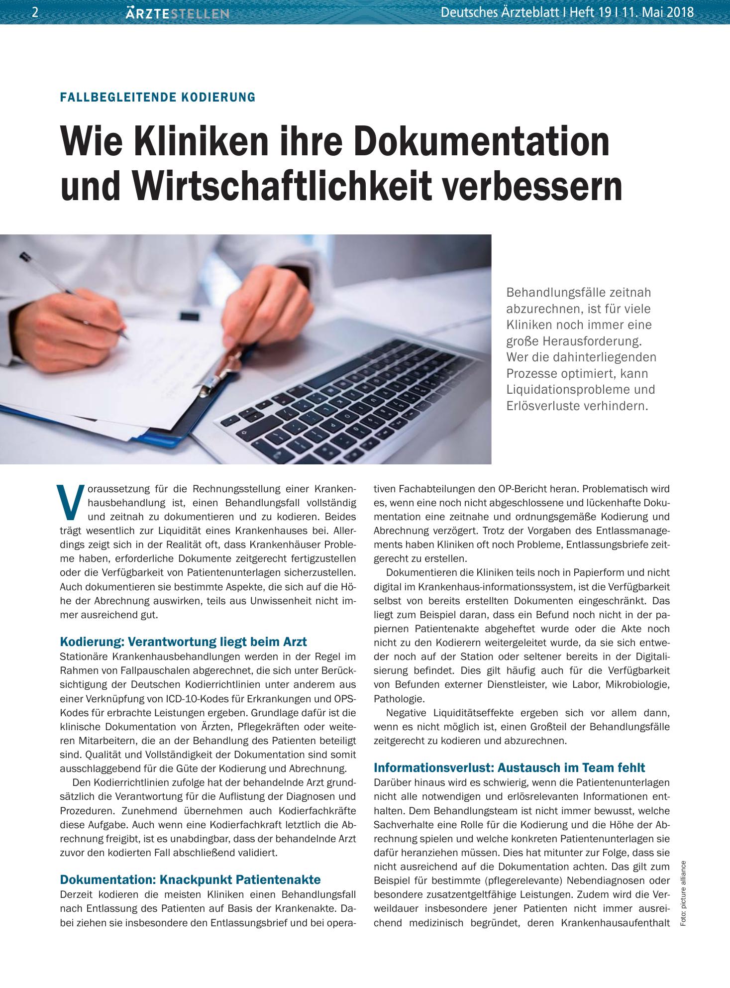 Vorschauseite 1: Fallbegleitende Kodierung: Wie Kliniken ihre Dokumentation und Wirtschaftlichkeit verbessern – Deutsches Ärzteblatt