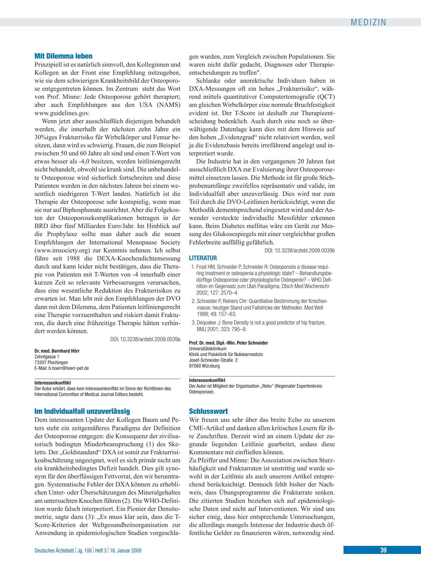 Vorschauseite 1: Primäre Osteoporose – leitliniengerechte Diagnostik und Therapie: Schlusswort – Deutsches Ärzteblatt