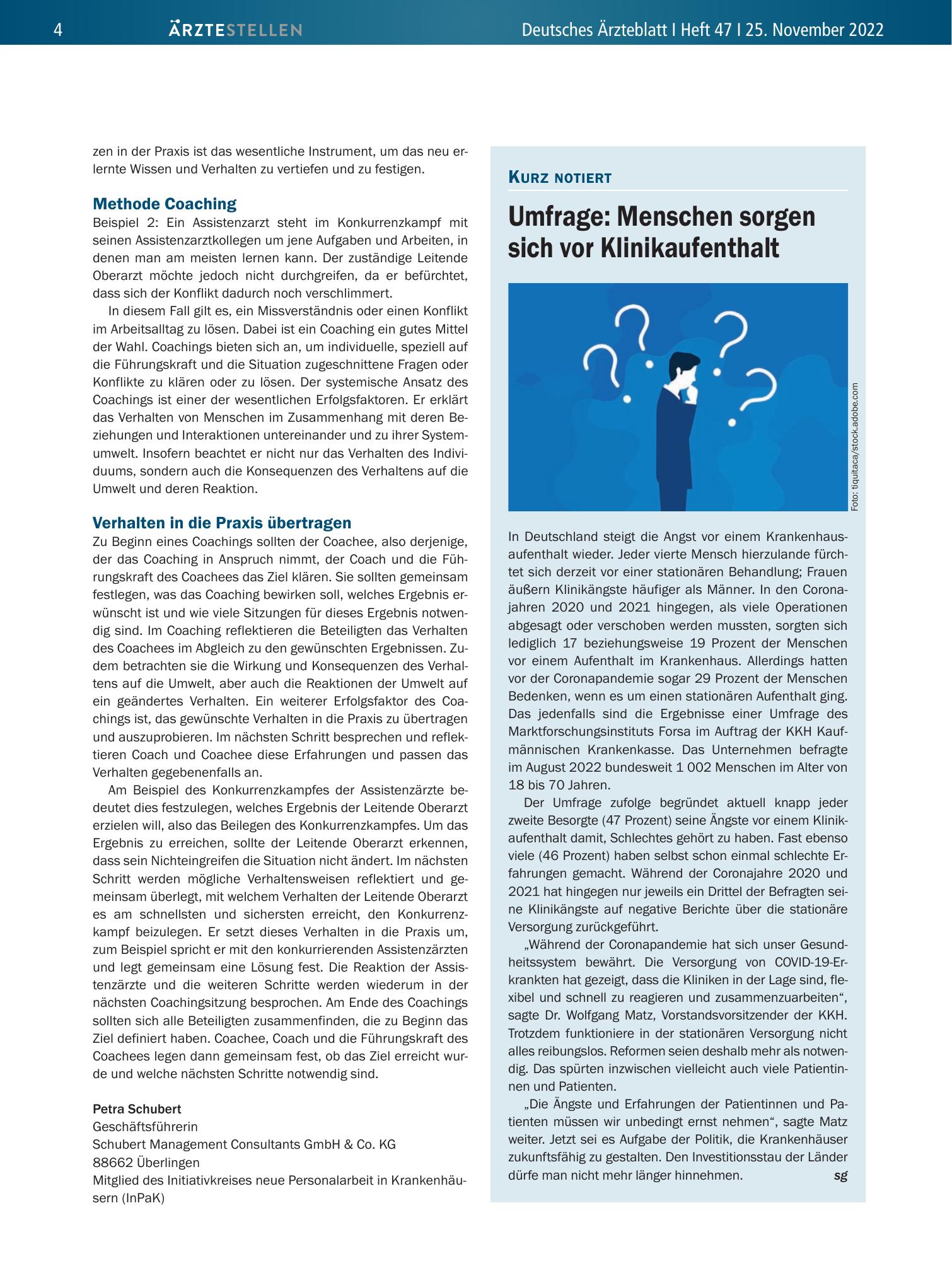 Vorschauseite 1: Umfrage: Menschen sorgen sich vor Klinikaufenthalt – Deutsches Ärzteblatt