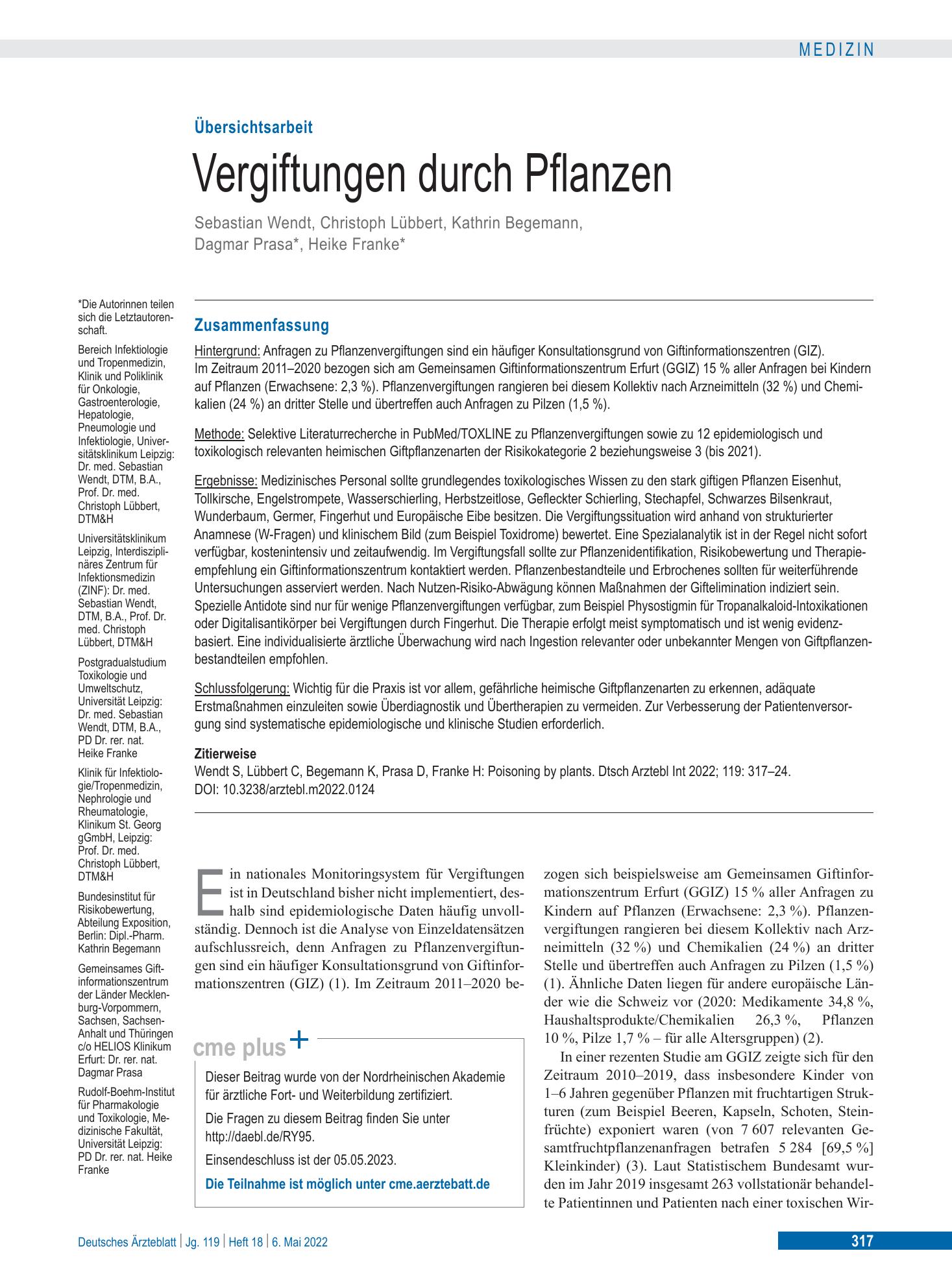 Vorschauseite 1: Vergiftungen durch Pflanzen – Deutsches Ärzteblatt