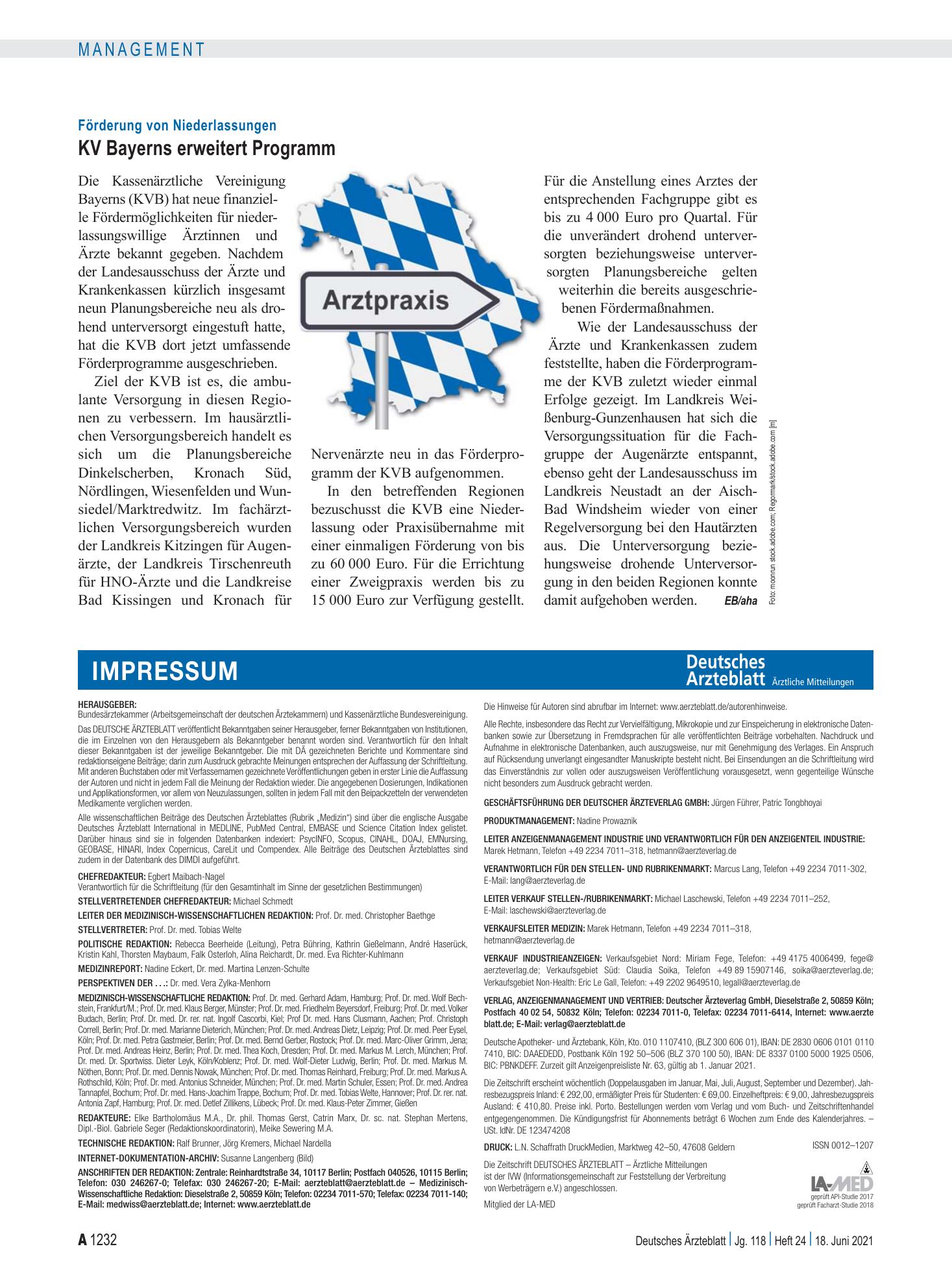 Vorschauseite 1: Förderung von Niederlassungen: KV Bayerns erweitert Programm – Deutsches Ärzteblatt