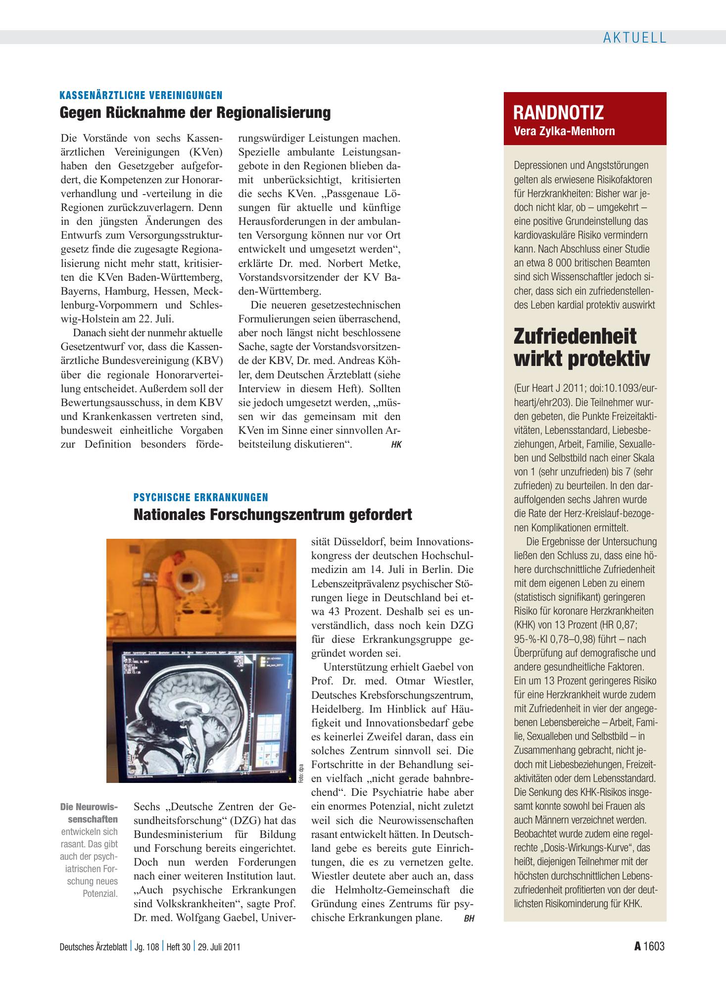 Vorschauseite 1: Randnotiz: Zufriedenheit wirkt protektiv – Deutsches Ärzteblatt
