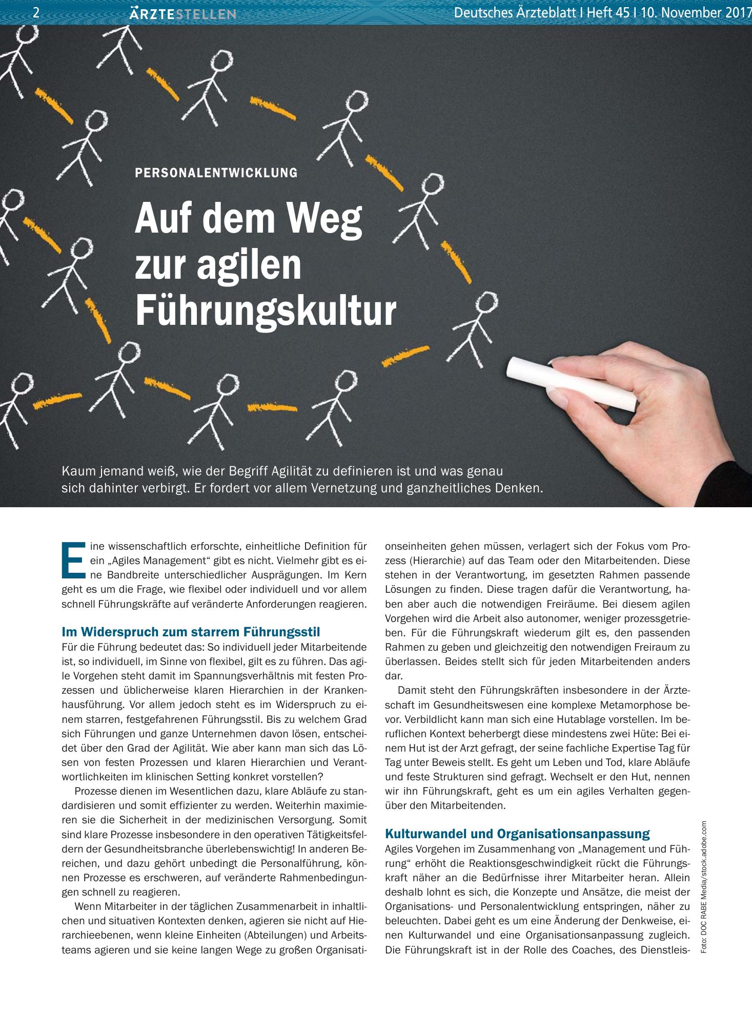 Vorschauseite 1: Personalentwicklung: Auf dem Weg zur agilen Führungskultur – Deutsches Ärzteblatt