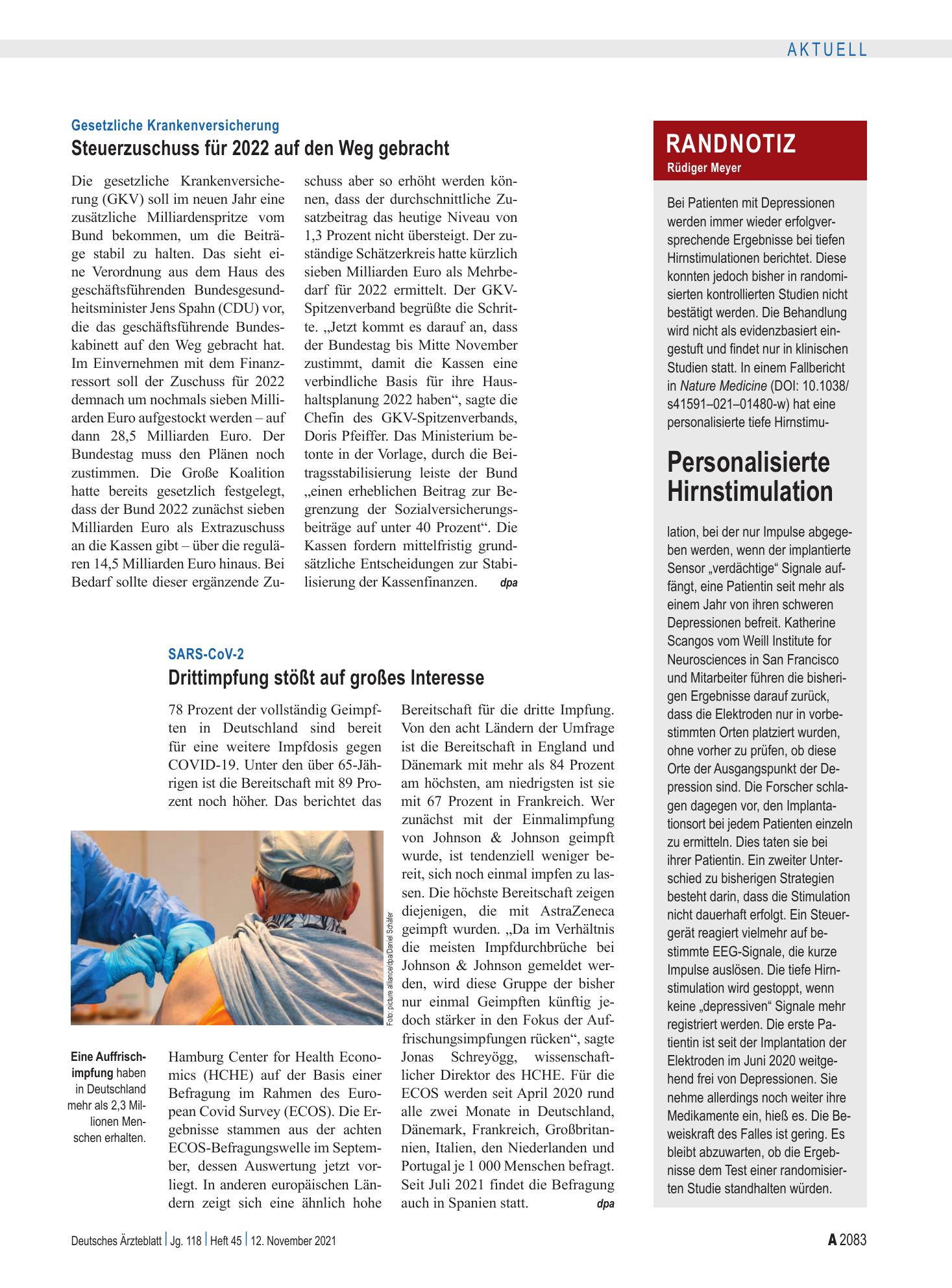 Vorschauseite 1: Randnotiz: Personalisierte Hirnstimulation – Deutsches Ärzteblatt