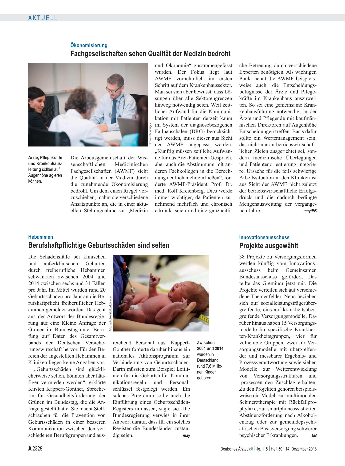 Vorschauseite 1: Innovationsausschuss: Projekte ausgewählt – Deutsches Ärzteblatt