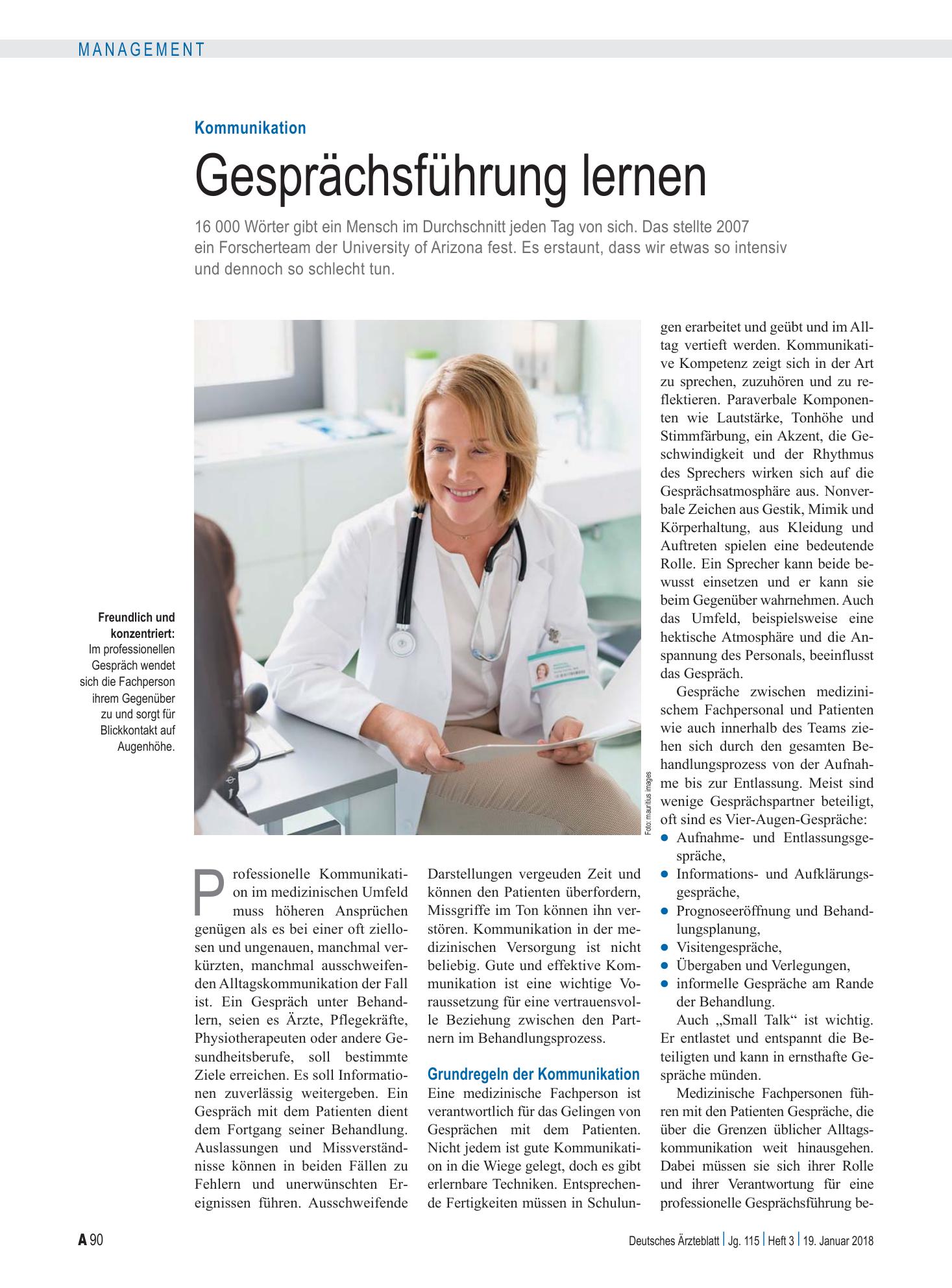 Vorschauseite 1: Kommunikation: Gesprächsführung lernen – Deutsches Ärzteblatt
