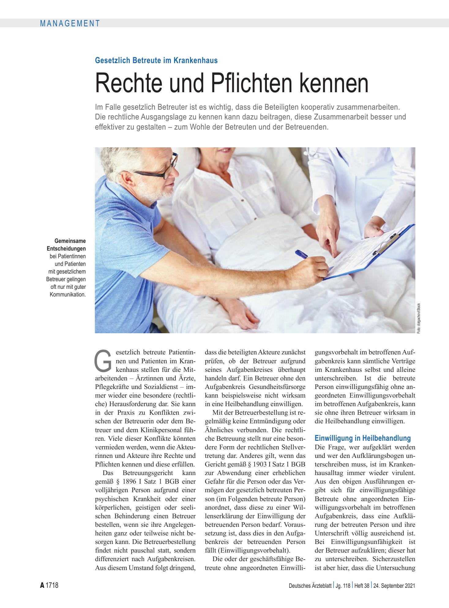 Vorschauseite 1: Gesetzlich Betreute im Krankenhaus: Rechte und Pflichten kennen – Deutsches Ärzteblatt