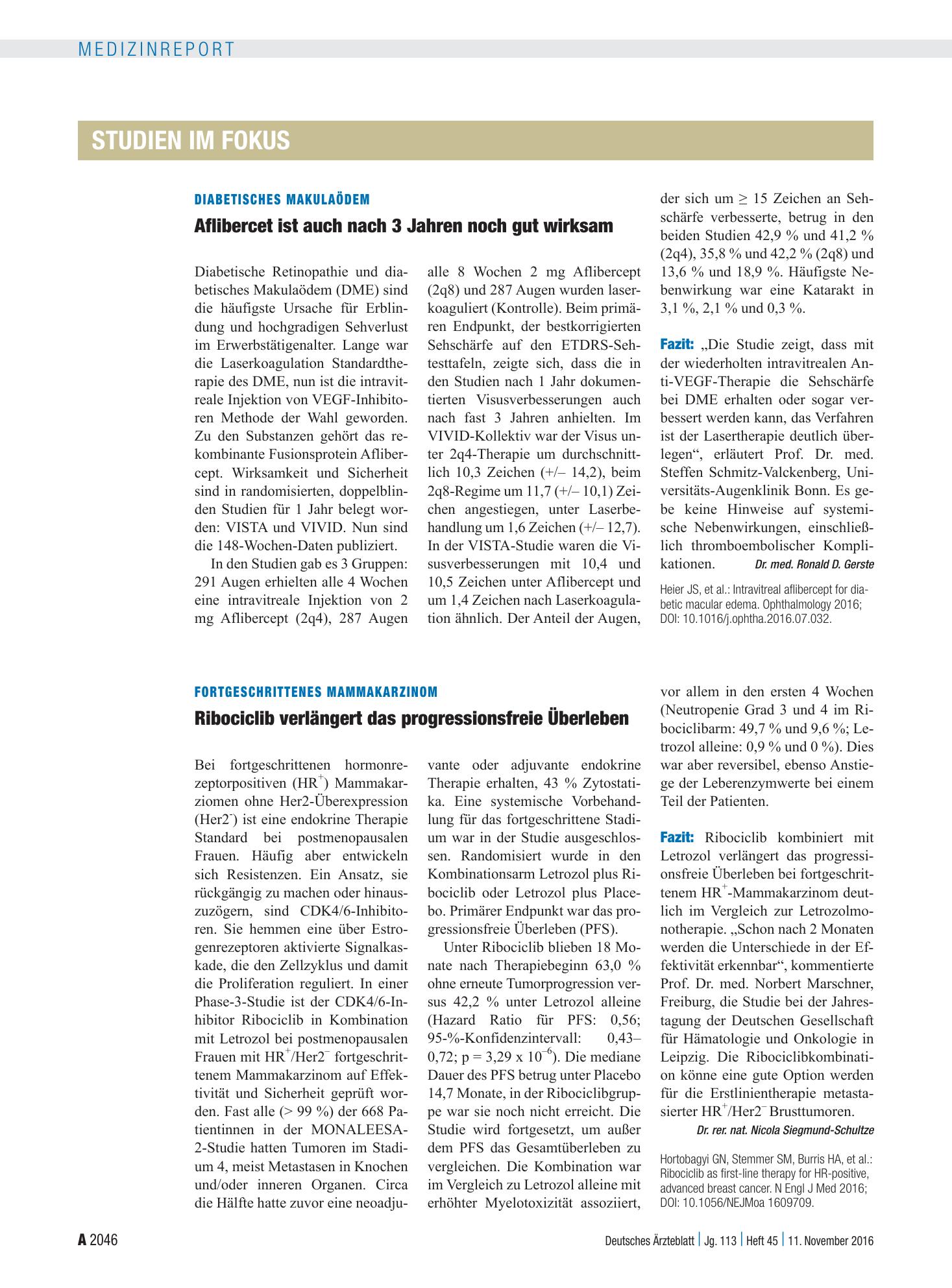 Vorschauseite 1: Fortgeschrittenes Mammakarzinom: Ribociclib verlängert das progressionsfreie Überleben – Deutsches Ärzteblatt