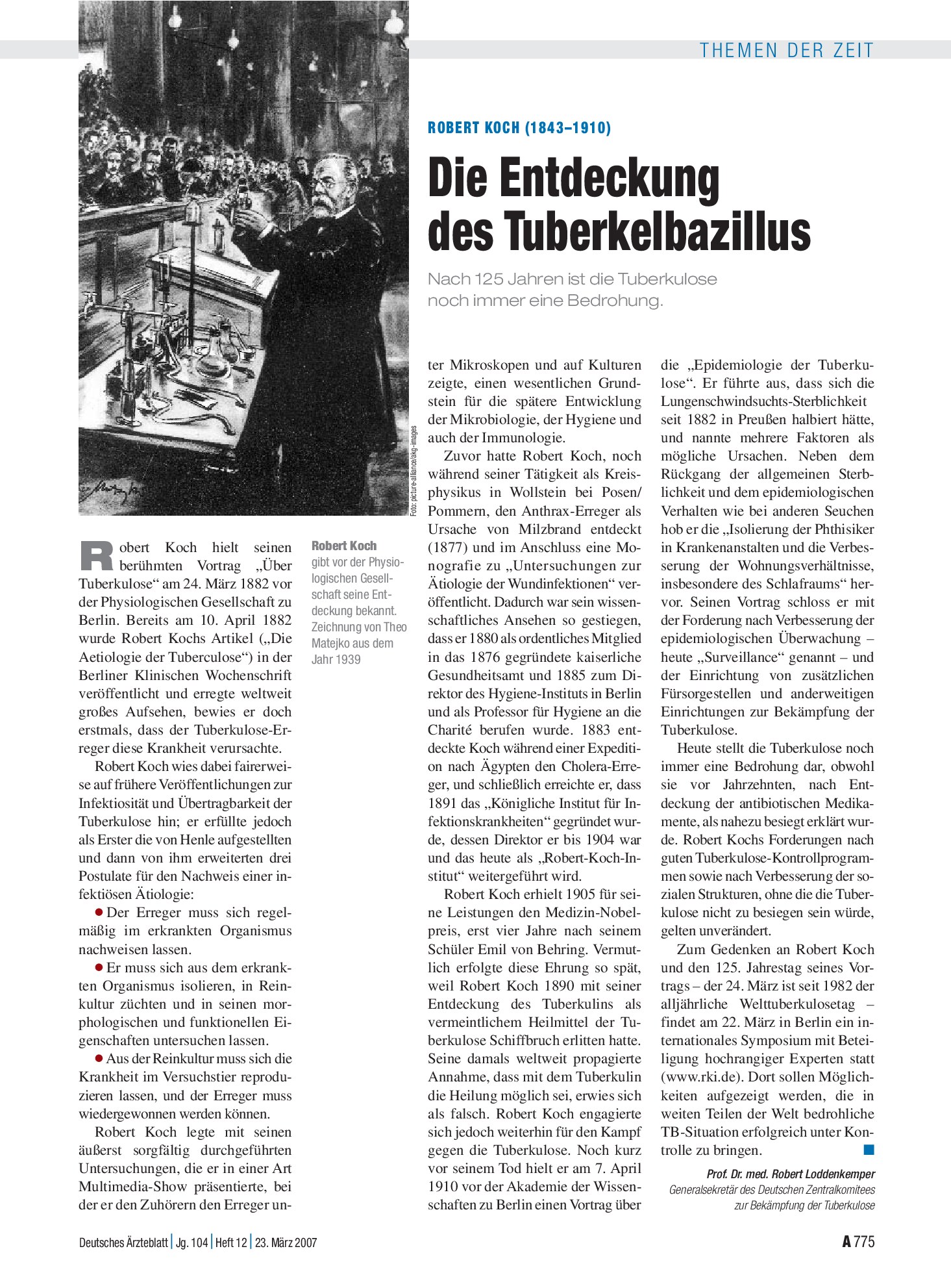 Vorschauseite 1: Robert Koch (1843–1910): Die Entdeckung des Tuberkelbazillus – Deutsches Ärzteblatt