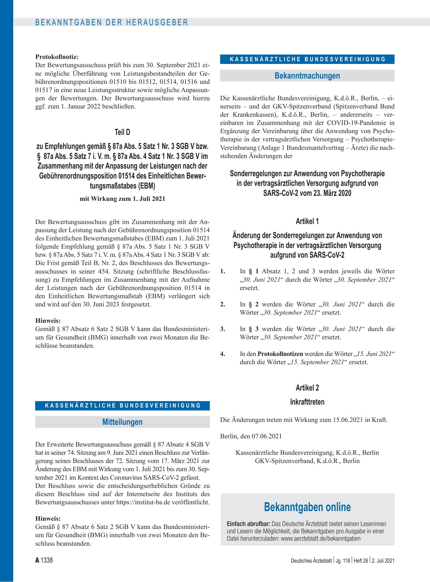 Vorschauseite 1: Mitteilungen – Deutsches Ärzteblatt