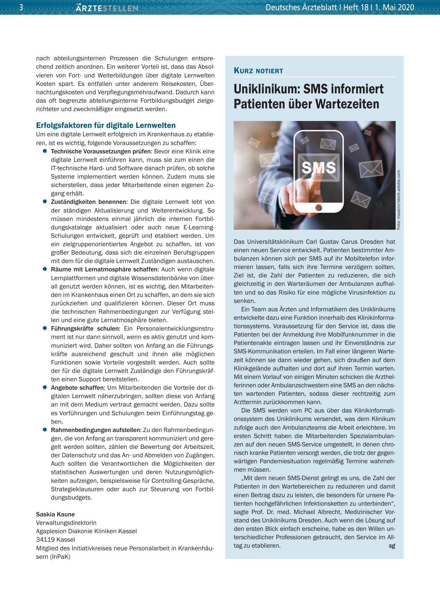 Vorschauseite 1: Uniklinikum: SMS informiert Patienten über Wartezeiten – Deutsches Ärzteblatt