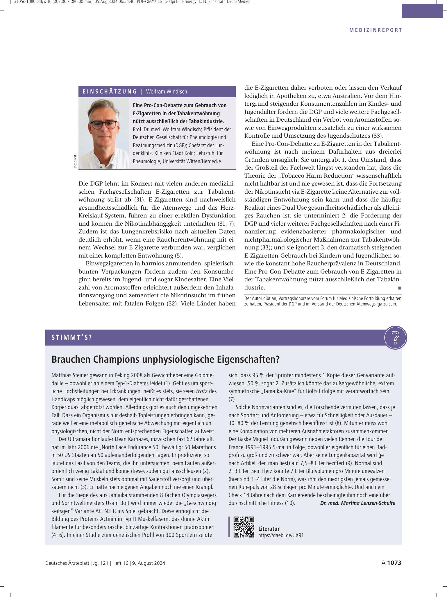 Vorschauseite 1: Brauchen Champions unphysiologische Eigenschaften? – Deutsches Ärzteblatt