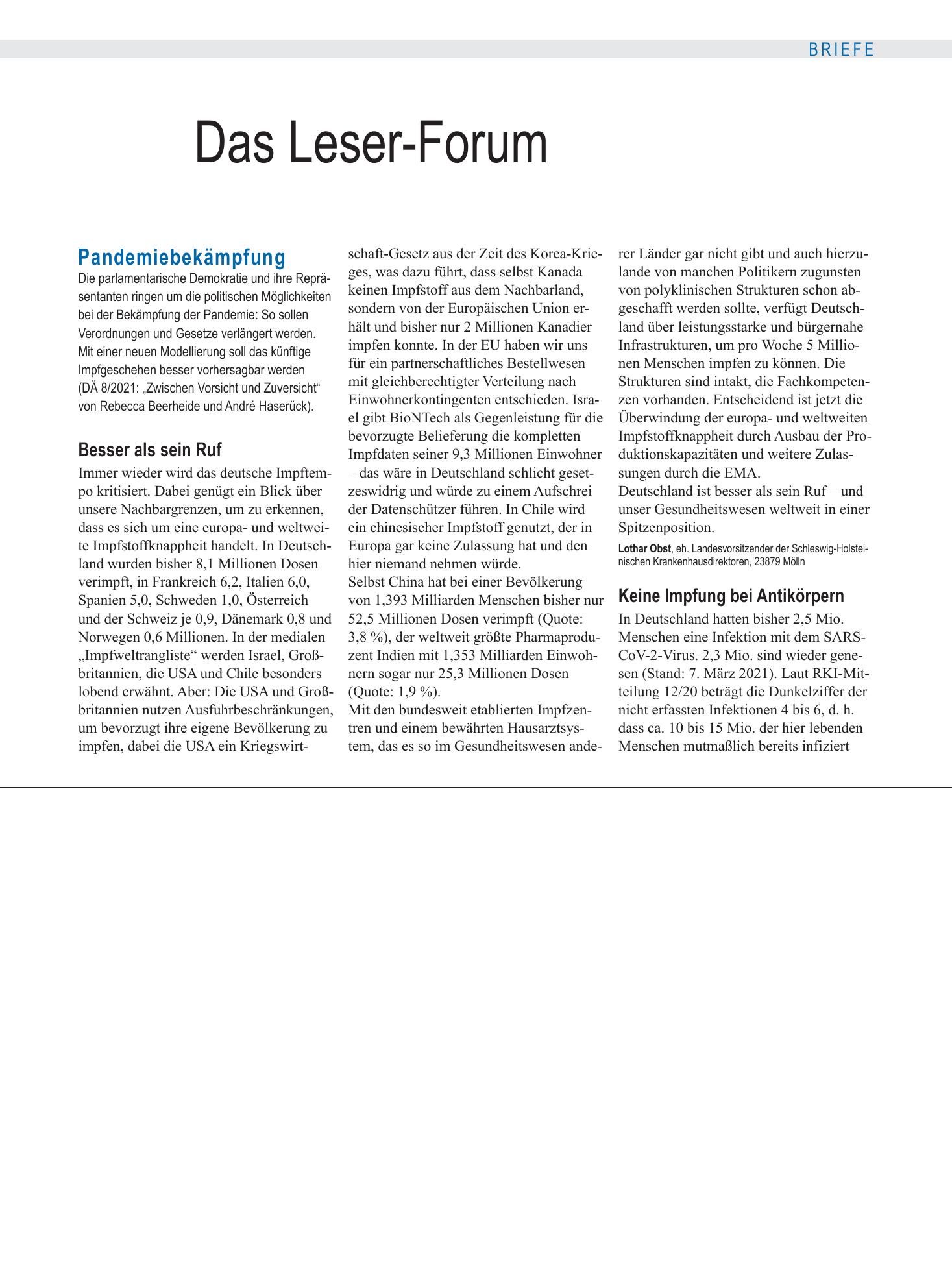 Vorschauseite 1: Pandemiebekämpfung: Besser als sein Ruf – Deutsches Ärzteblatt