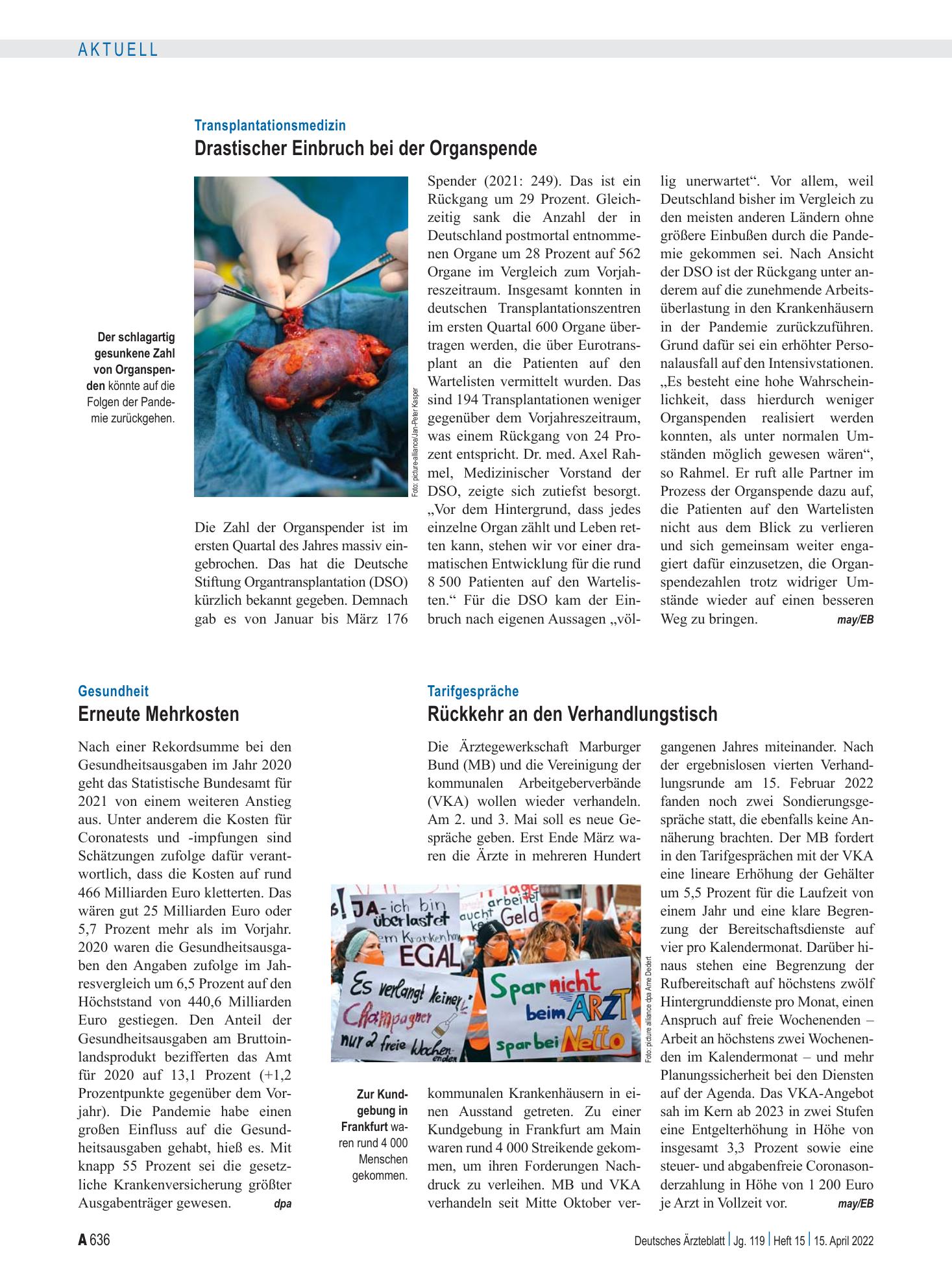 Vorschauseite 1: Transplantationsmedizin: Drastischer Einbruch bei der Organspende – Deutsches Ärzteblatt