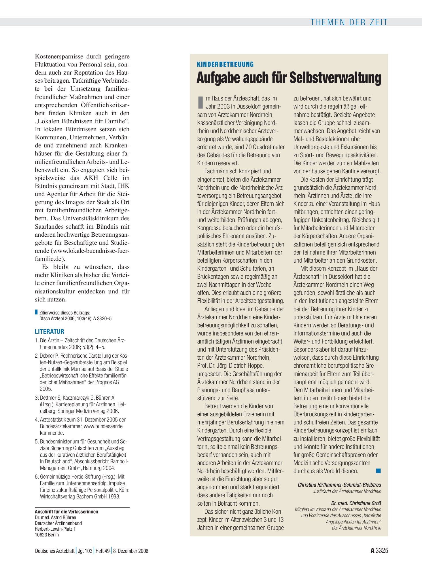 Vorschauseite 1: Kinderbetreuung: Aufgabe auch für Selbstverwaltung – Deutsches Ärzteblatt