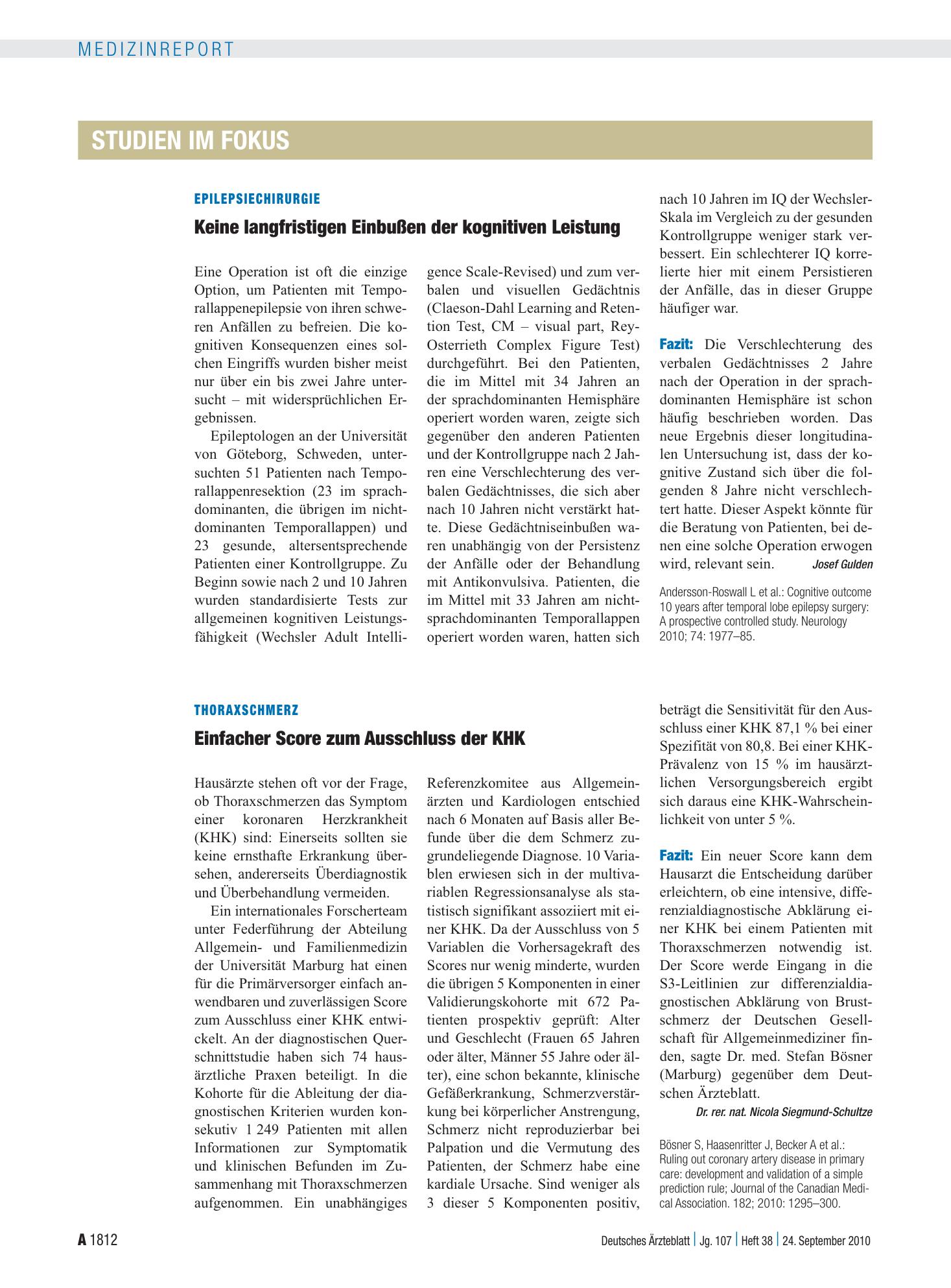 Vorschauseite 1: Thoraxschmerz: Einfacher Score zum Ausschluss der KHK – Deutsches Ärzteblatt