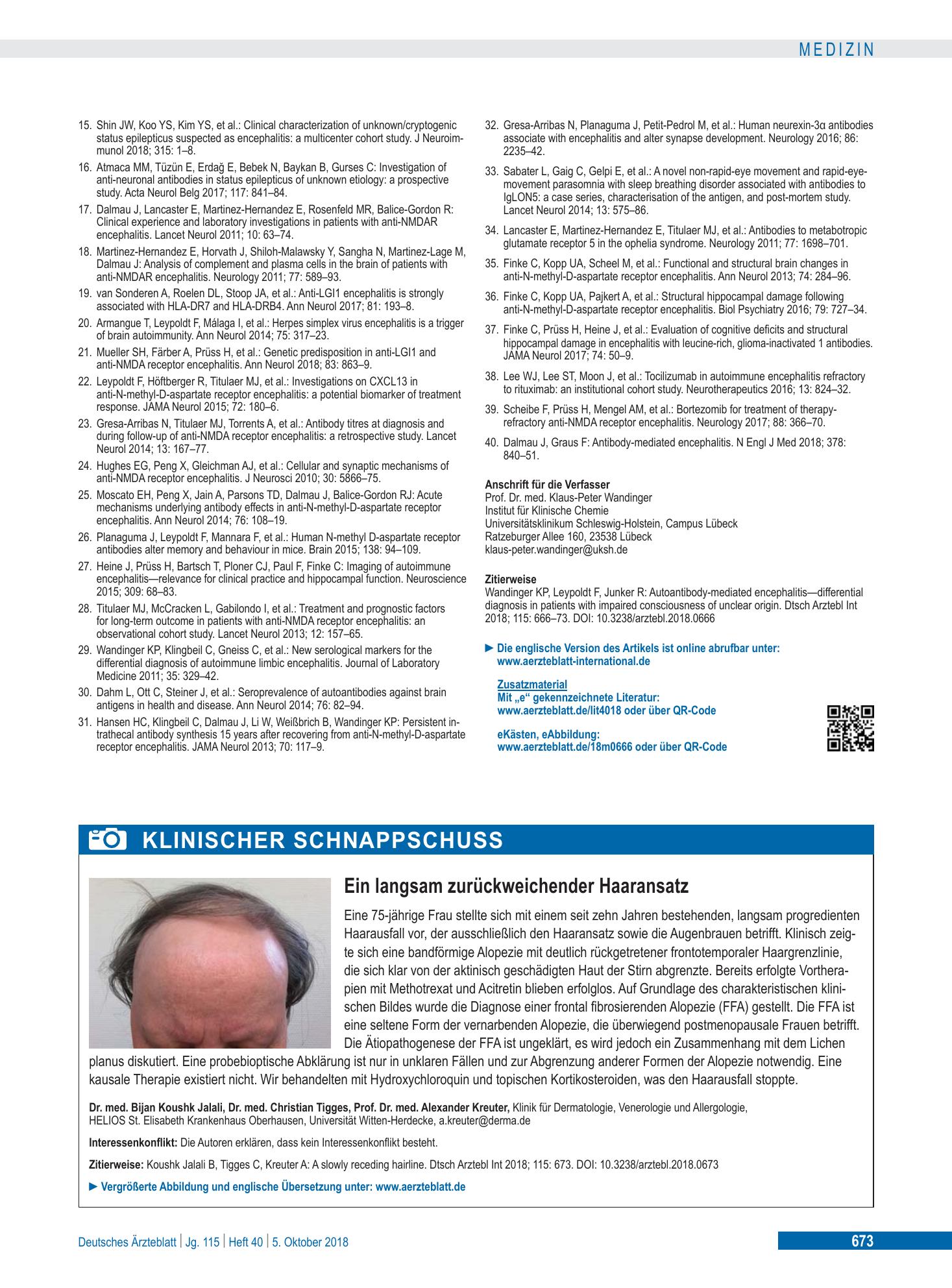 Vorschauseite 1: Ein langsam zurückweichender Haaransatz – Deutsches Ärzteblatt