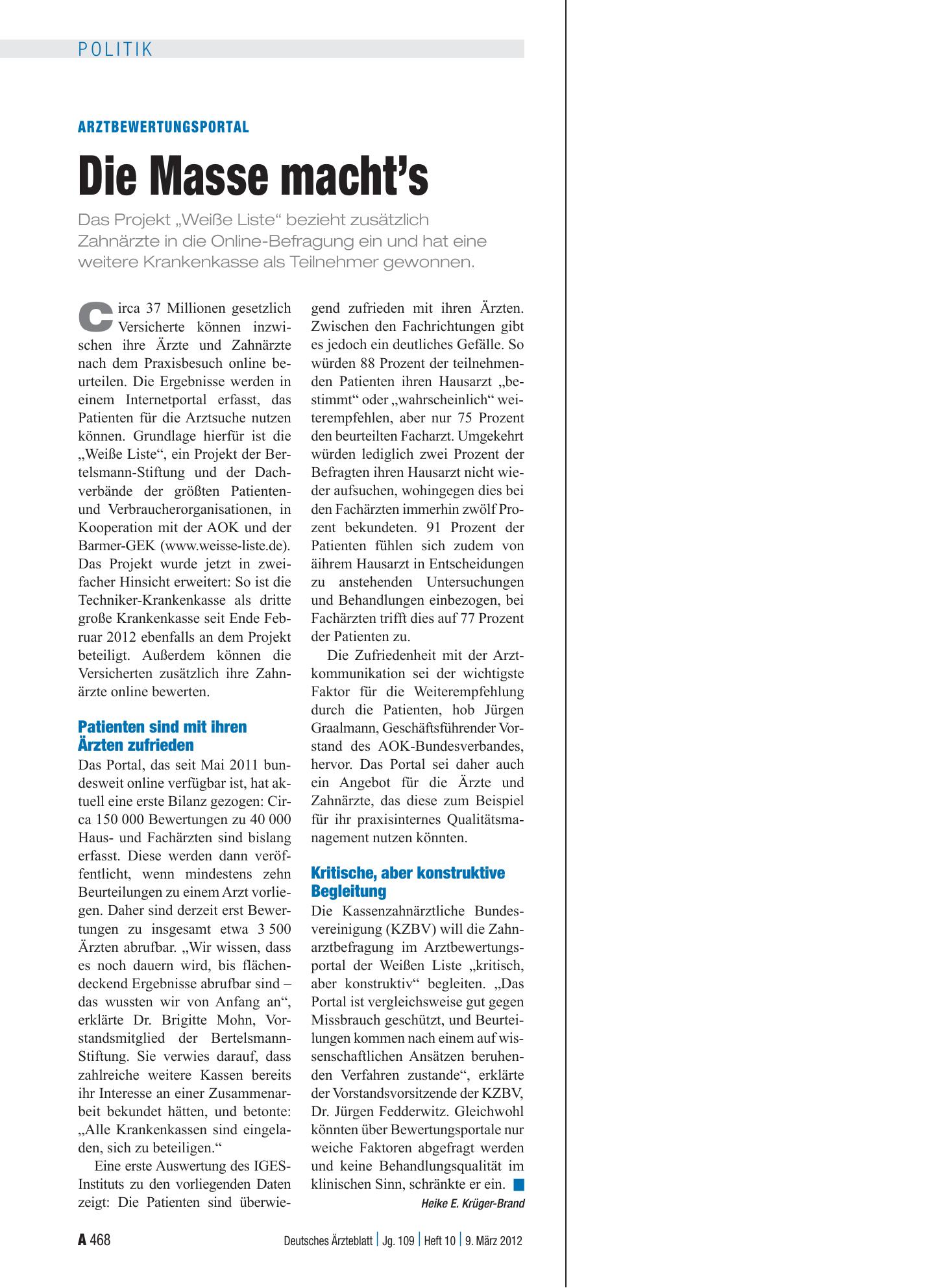 Vorschauseite 1: Arztbewertungsportal: Die Masse macht’s – Deutsches Ärzteblatt