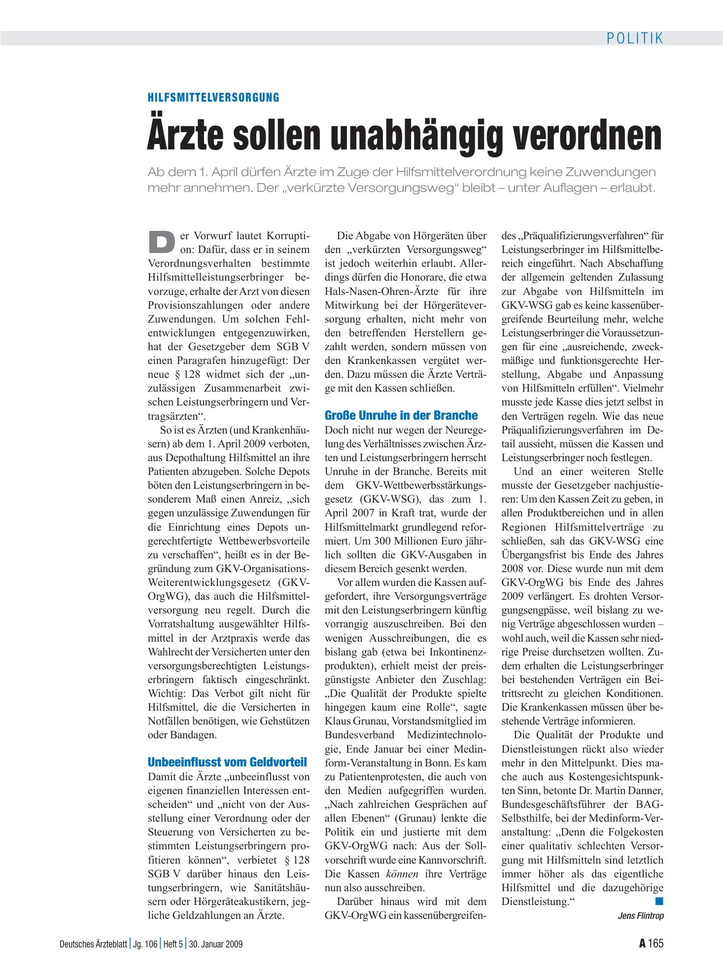 Vorschauseite 1: Hilfsmittelversorgung: Ärzte sollen unabhängig verordnen – Deutsches Ärzteblatt