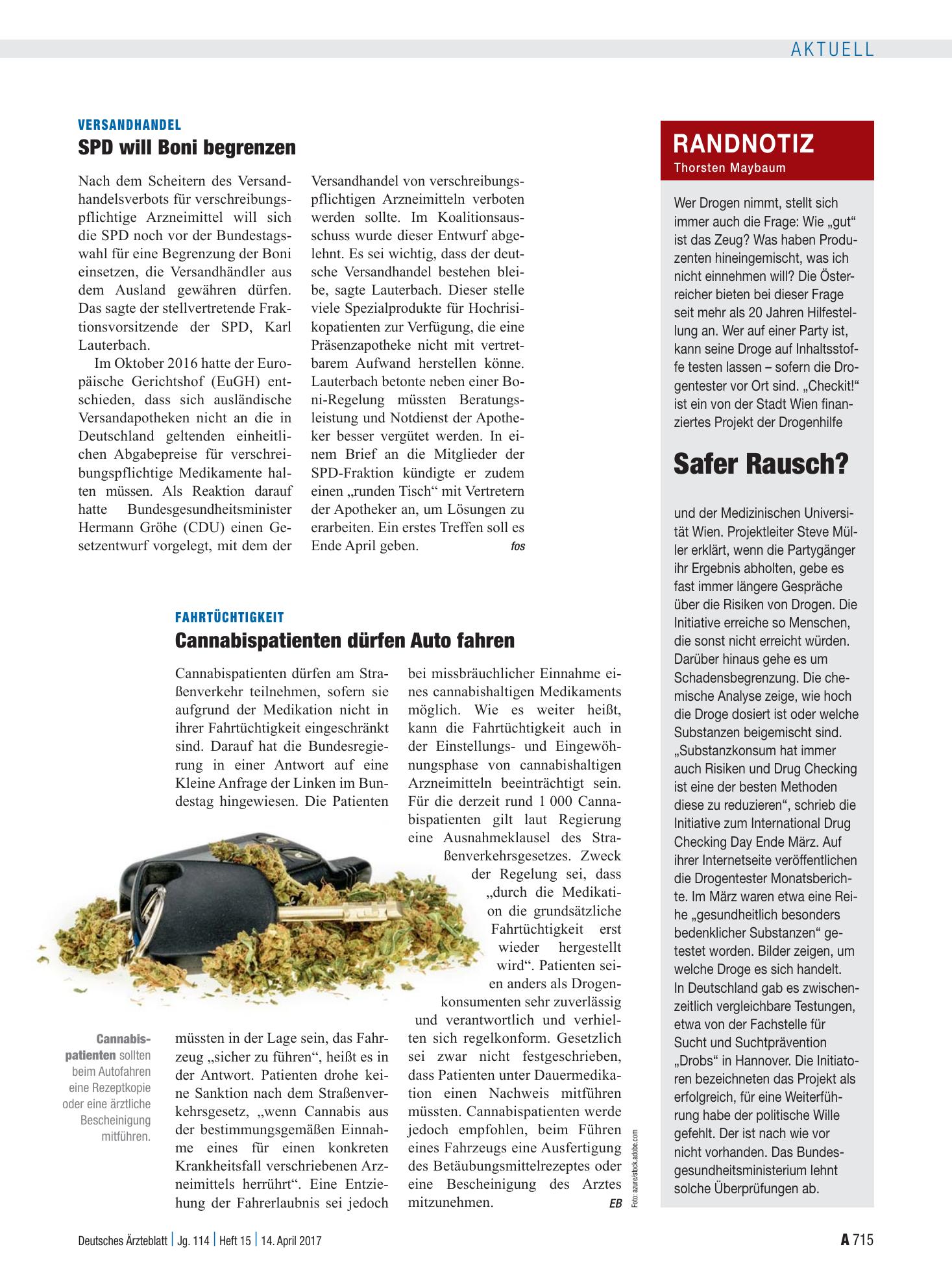 Vorschauseite 1: Randnotiz: Safer Rausch? – Deutsches Ärzteblatt