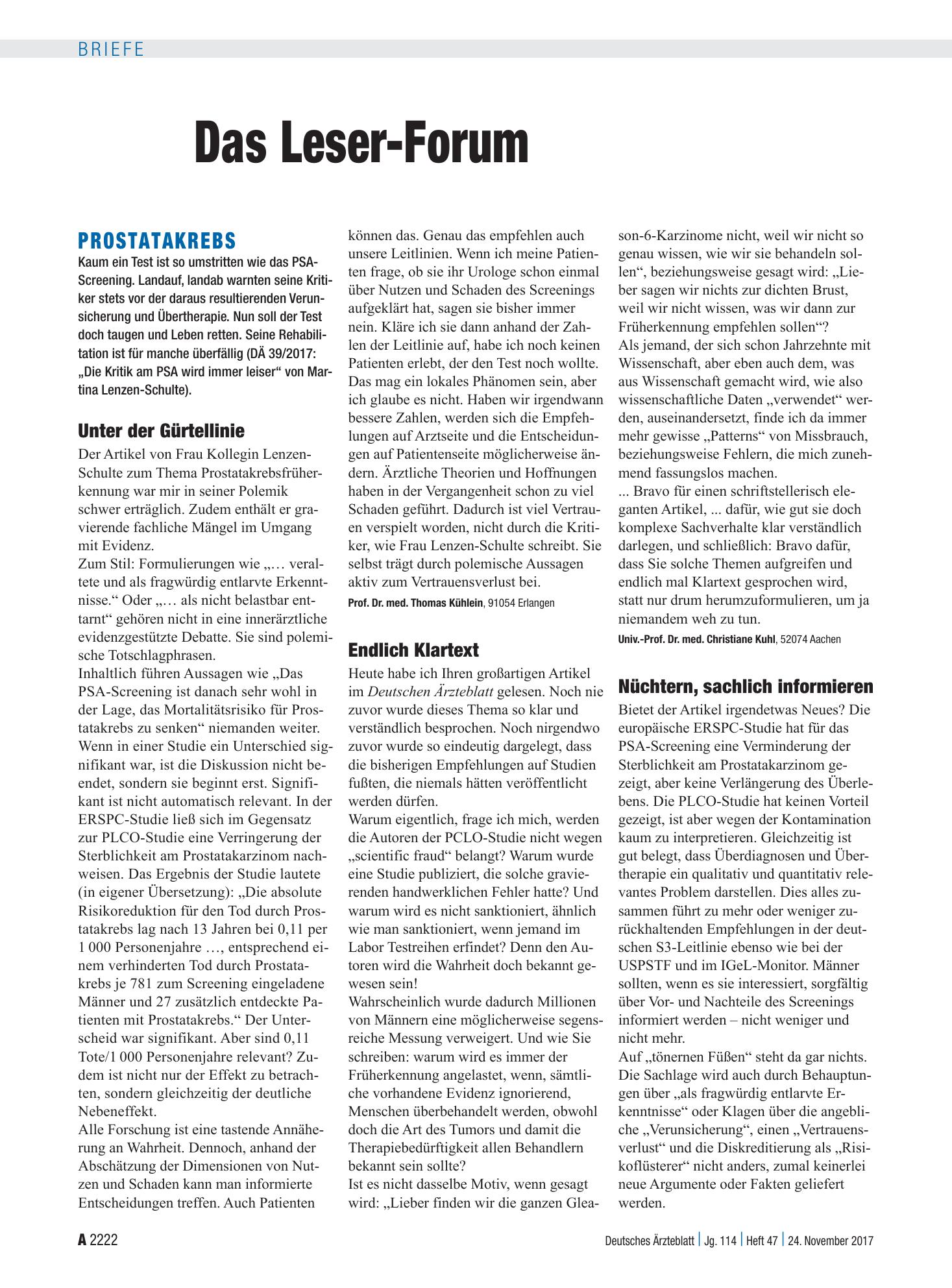 Vorschauseite 1: Prostatakrebs: Endlich Klartext – Deutsches Ärzteblatt