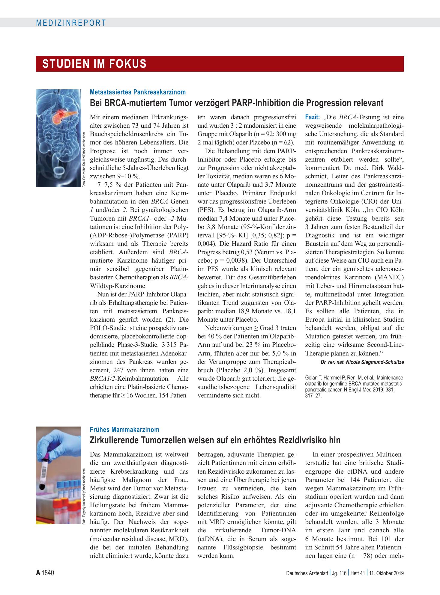 Vorschauseite 1: Frühes Mammakarzinom: Zirkulierende Tumorzellen weisen auf ein erhöhtes Rezidivrisiko hin – Deutsches Ärzteblatt