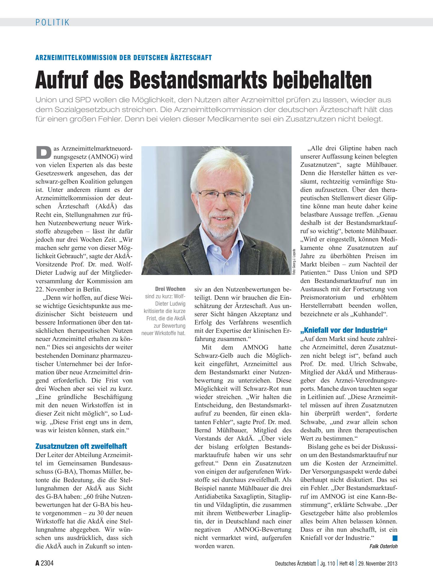Vorschauseite 1: Arzneimittelkommission der deutschen Ärzteschaft: Aufruf des Bestandsmarkts beibehalten – Deutsches Ärzteblatt