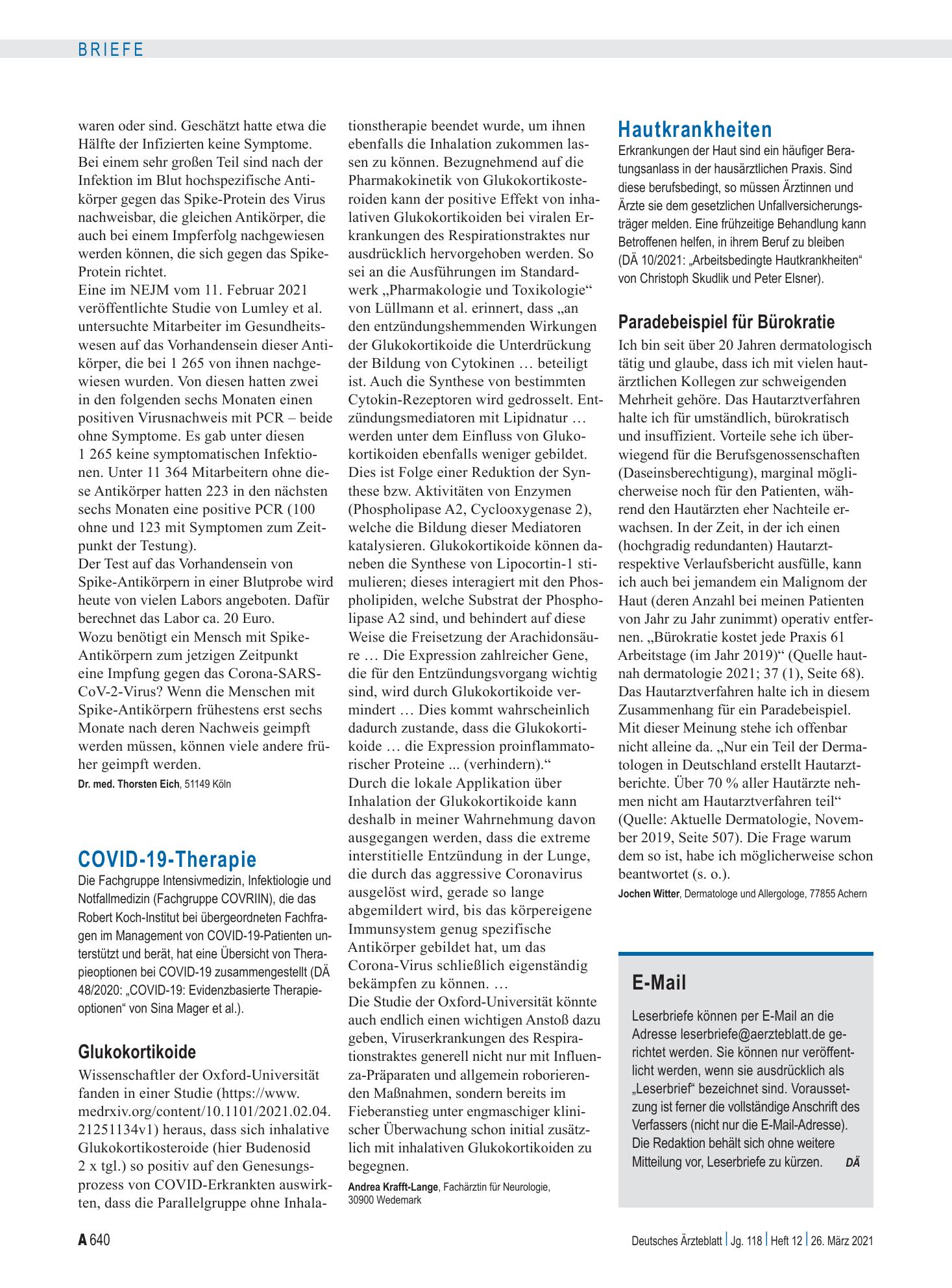 Vorschauseite 1: COVID-19-Therapie: Glukokortikoide – Deutsches Ärzteblatt