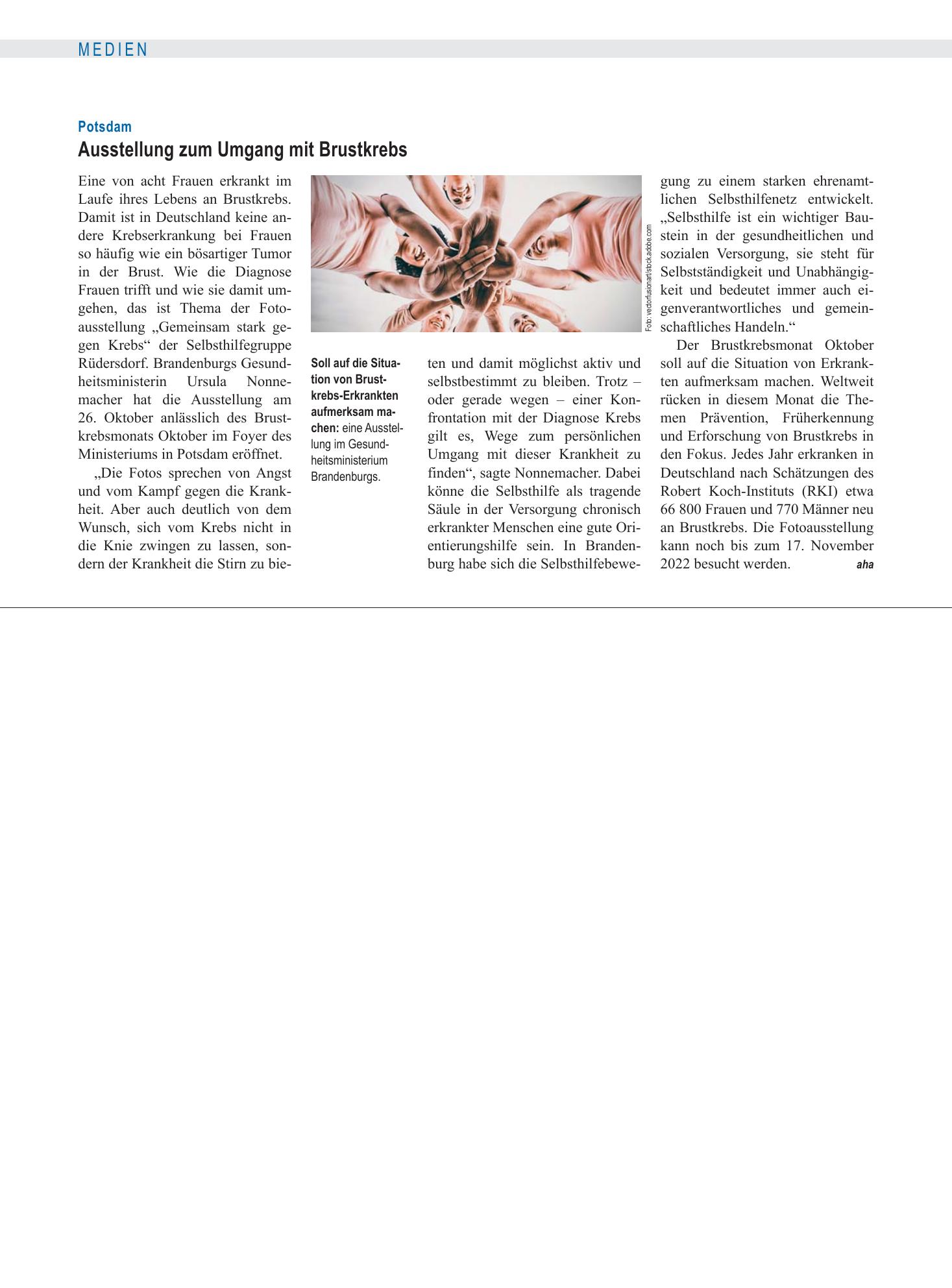 Vorschauseite 1: Potsdam: Ausstellung zum Umgang mit Brustkrebs – Deutsches Ärzteblatt