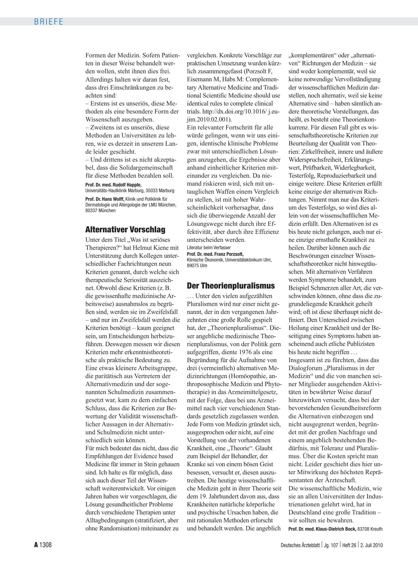Vorschauseite 1: Pluralismus: Alternativer Vorschlag – Deutsches Ärzteblatt