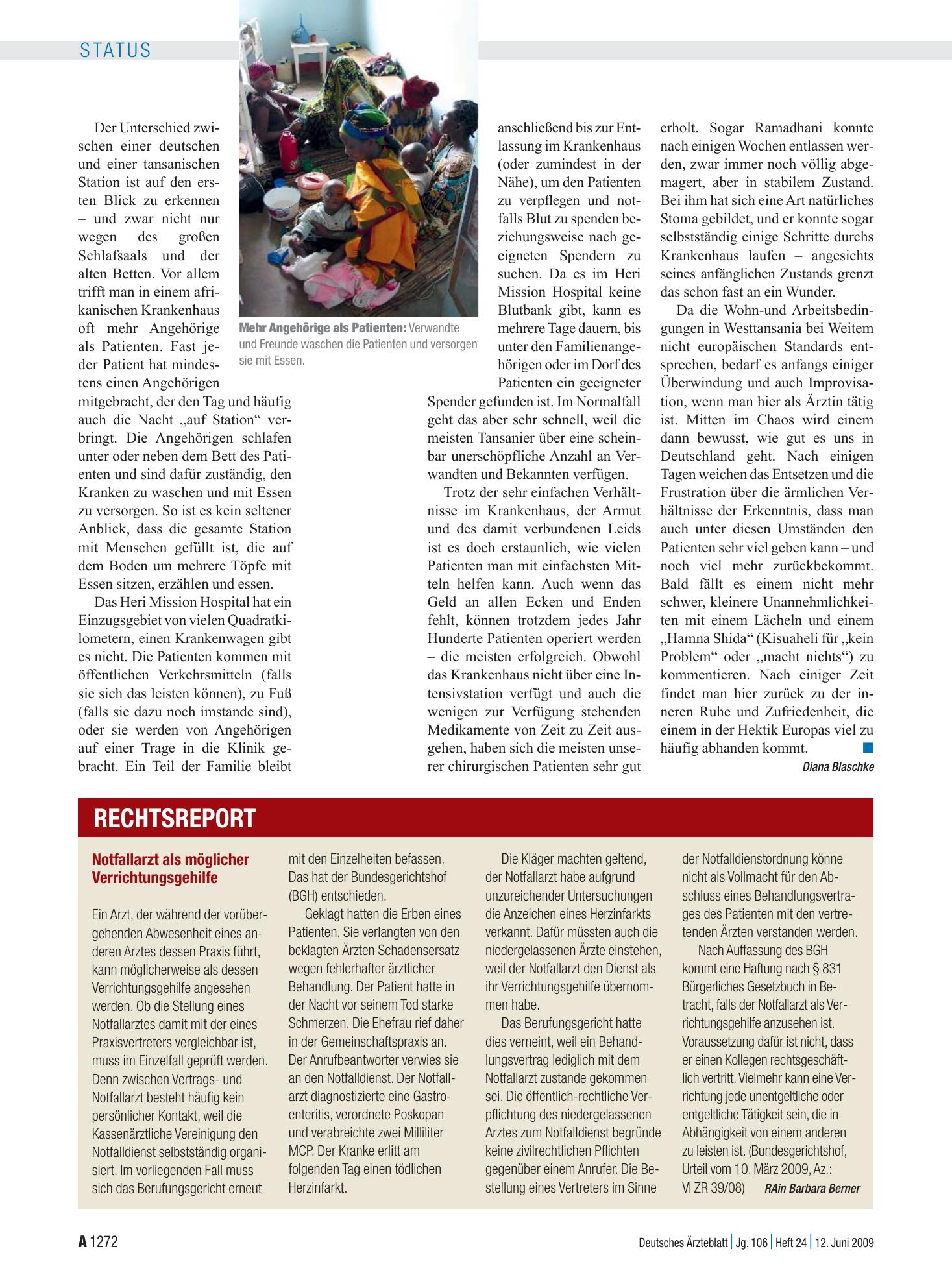 Vorschauseite 1: Notfallarzt als möglicher Verrichtungsgehilfe – Deutsches Ärzteblatt