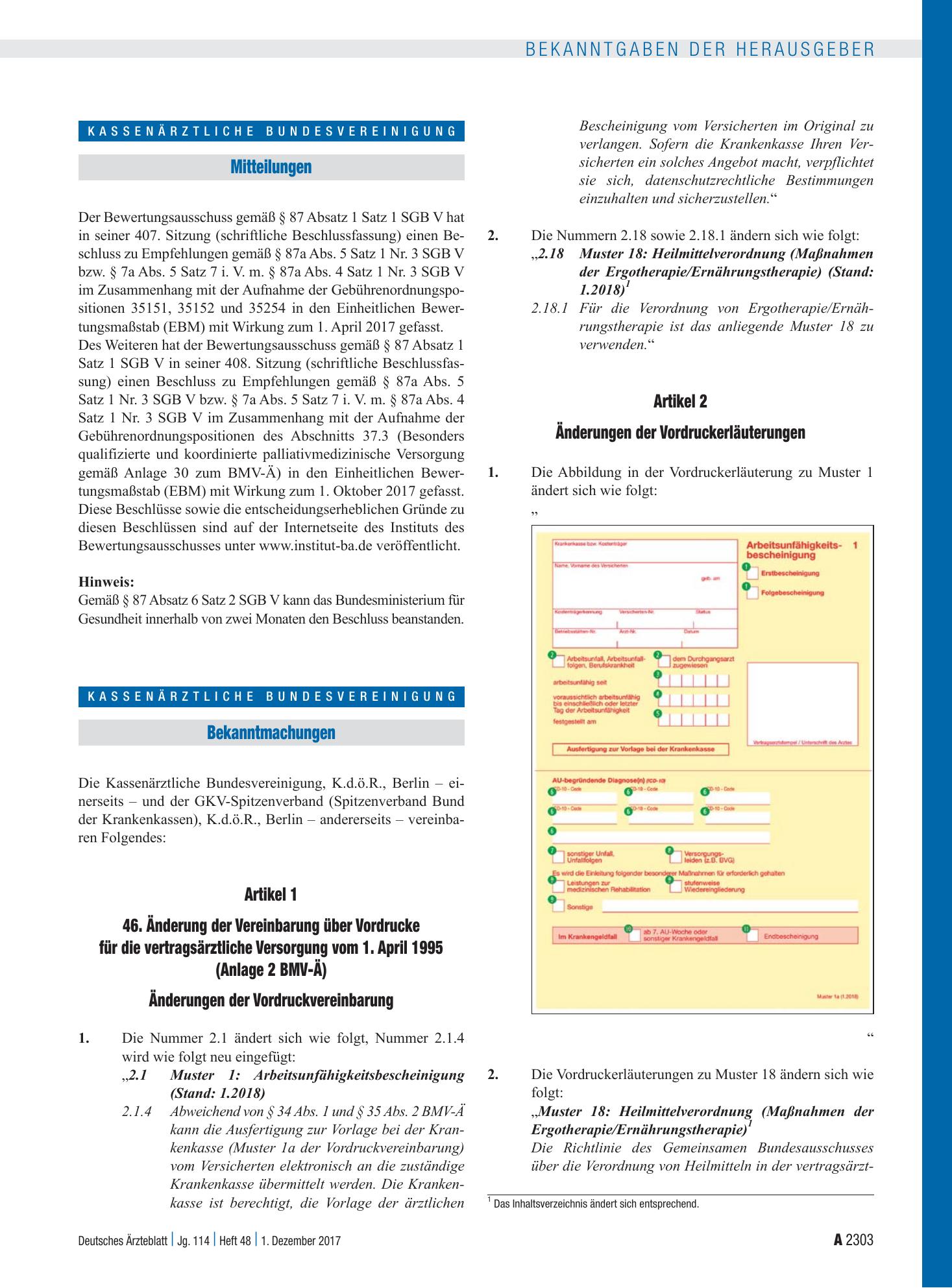 Vorschauseite 1: Mitteilungen – Deutsches Ärzteblatt