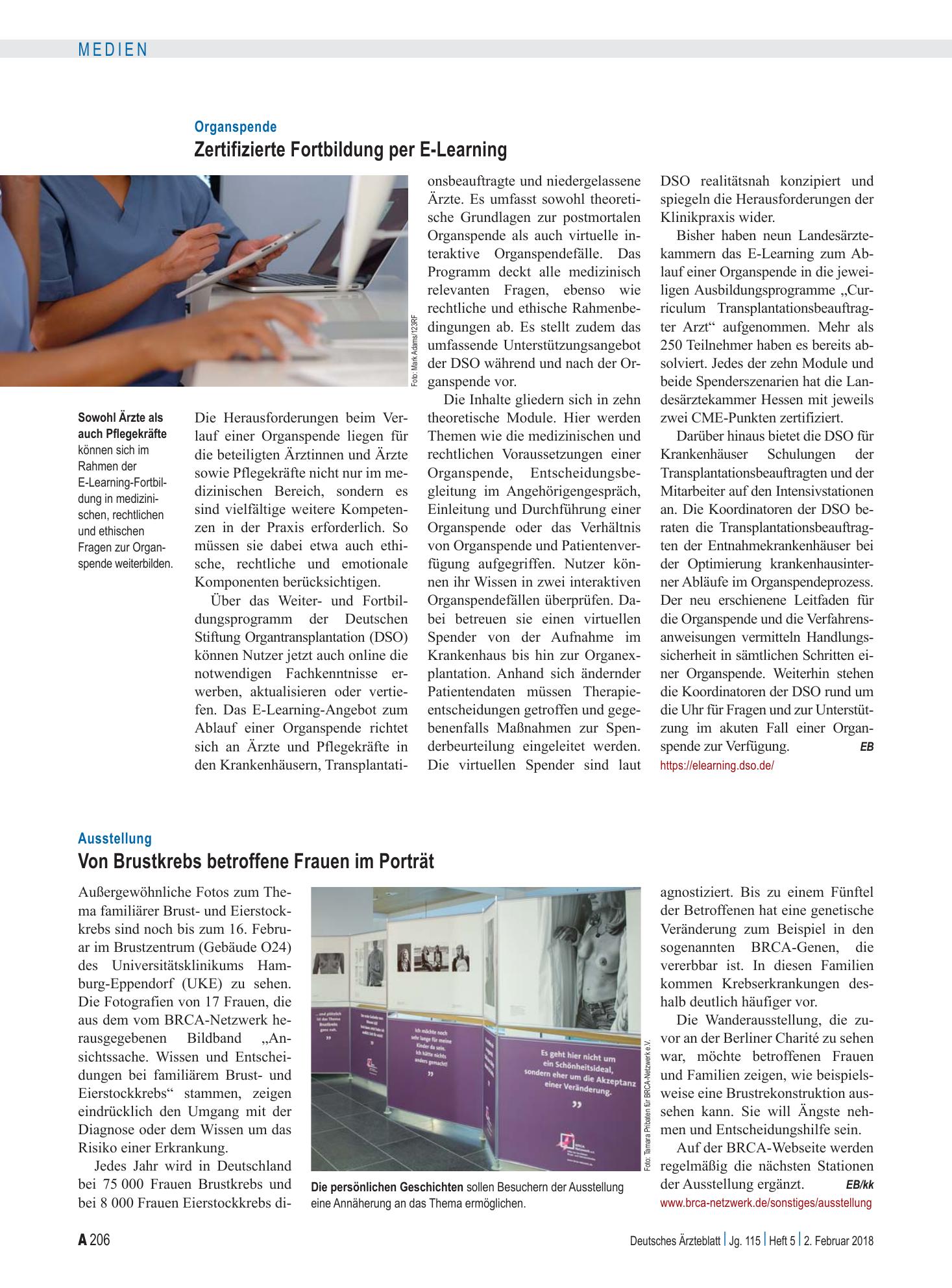 Vorschauseite 1: Organspende: Zertifizierte Fortbildung per E-Learning – Deutsches Ärzteblatt