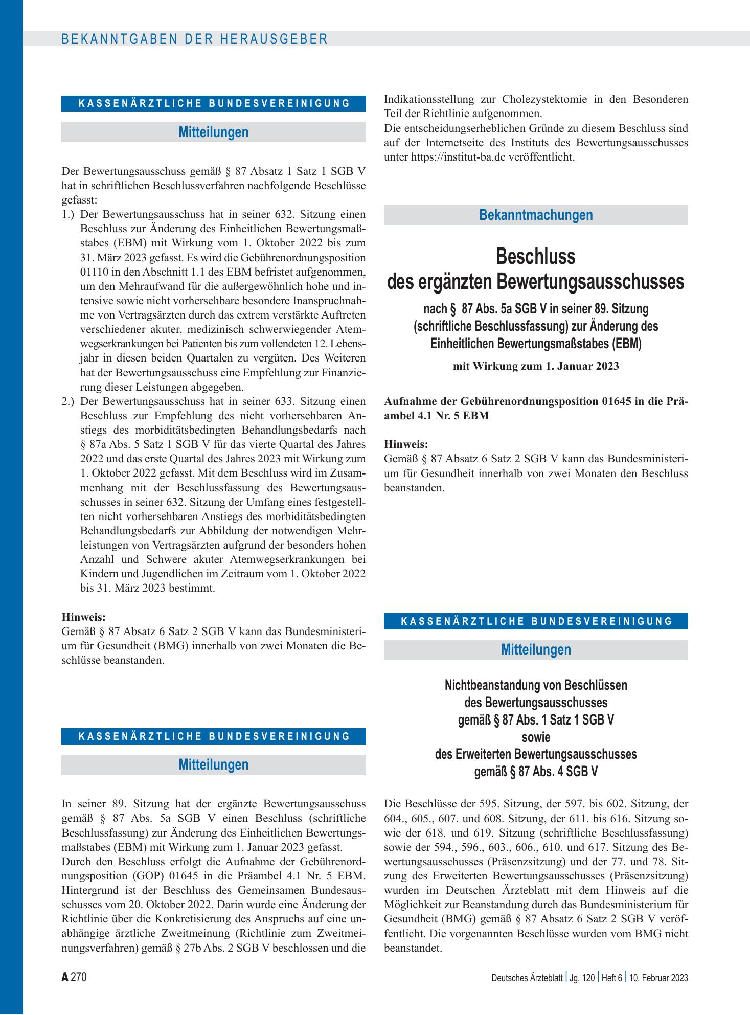 Vorschauseite 1: Mitteilungen – Deutsches Ärzteblatt