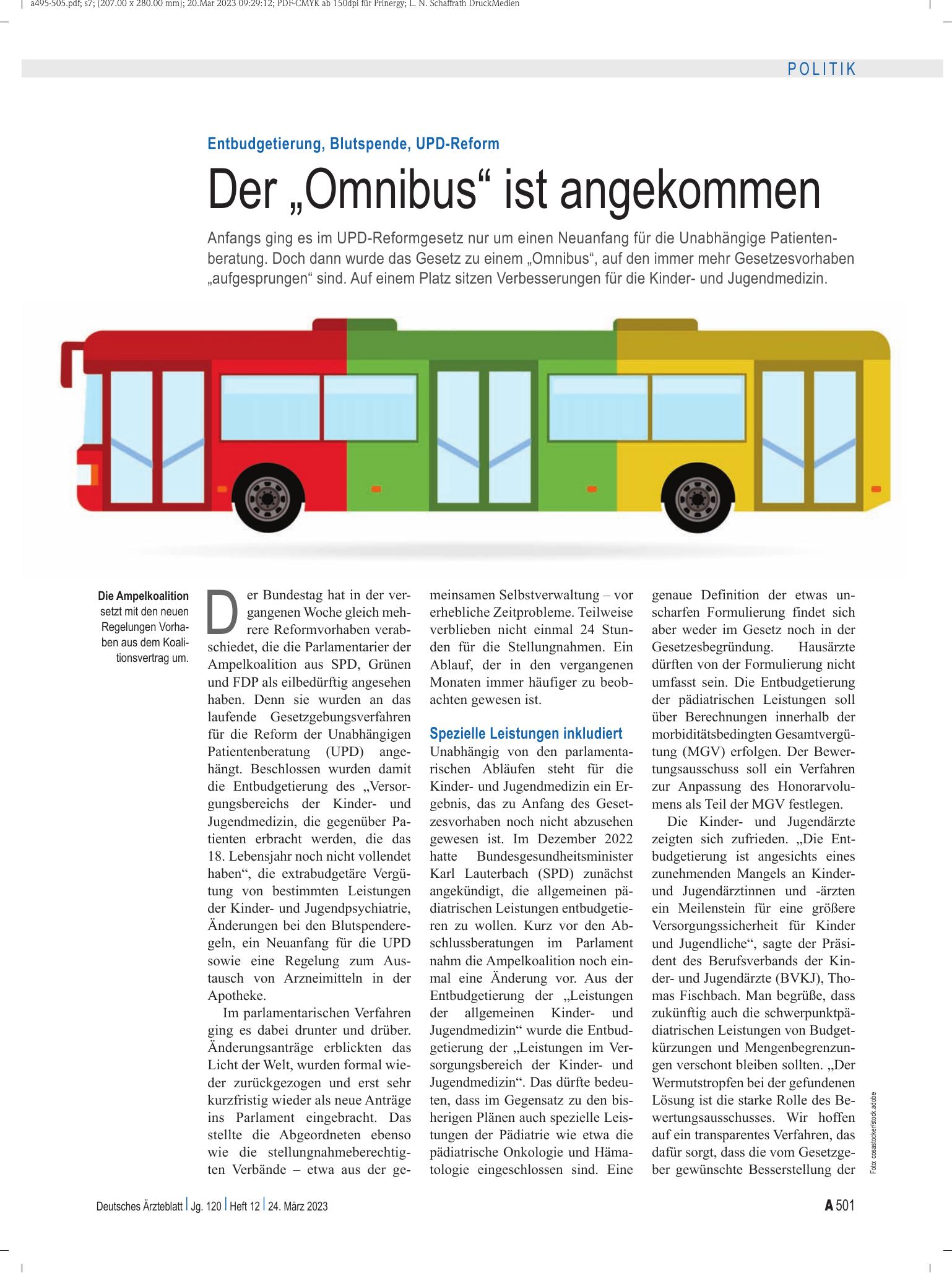 Vorschauseite 1: Entbudgetierung, Blutspende, UPD-Reform: Der „Omnibus“ ist angekommen – Deutsches Ärzteblatt