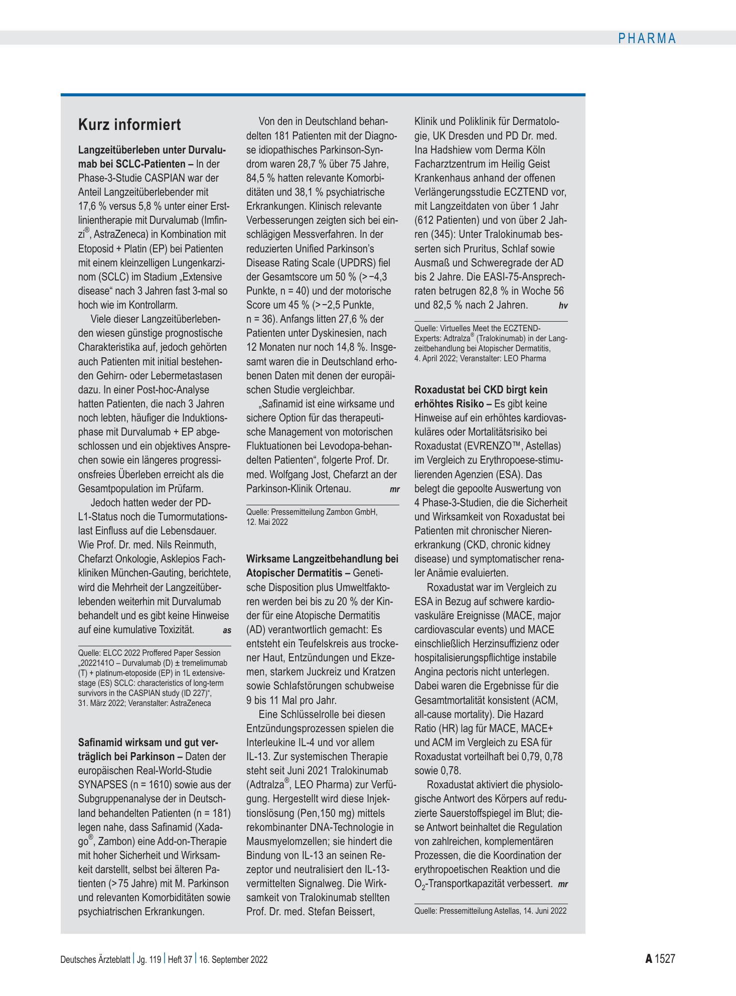 Vorschauseite 1: Kurz informiert – Deutsches Ärzteblatt